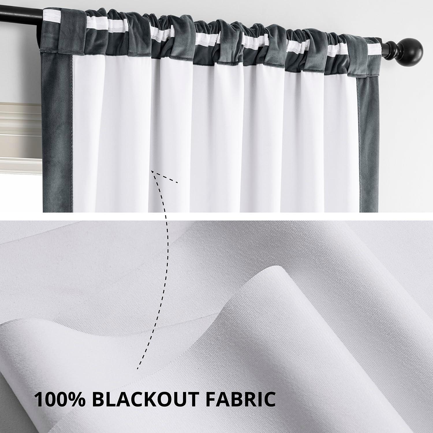 Half Price Drapes Signature Blue Grey Velvet Blackout Curtains For Bedroom(1 Panel), 50WX 96L