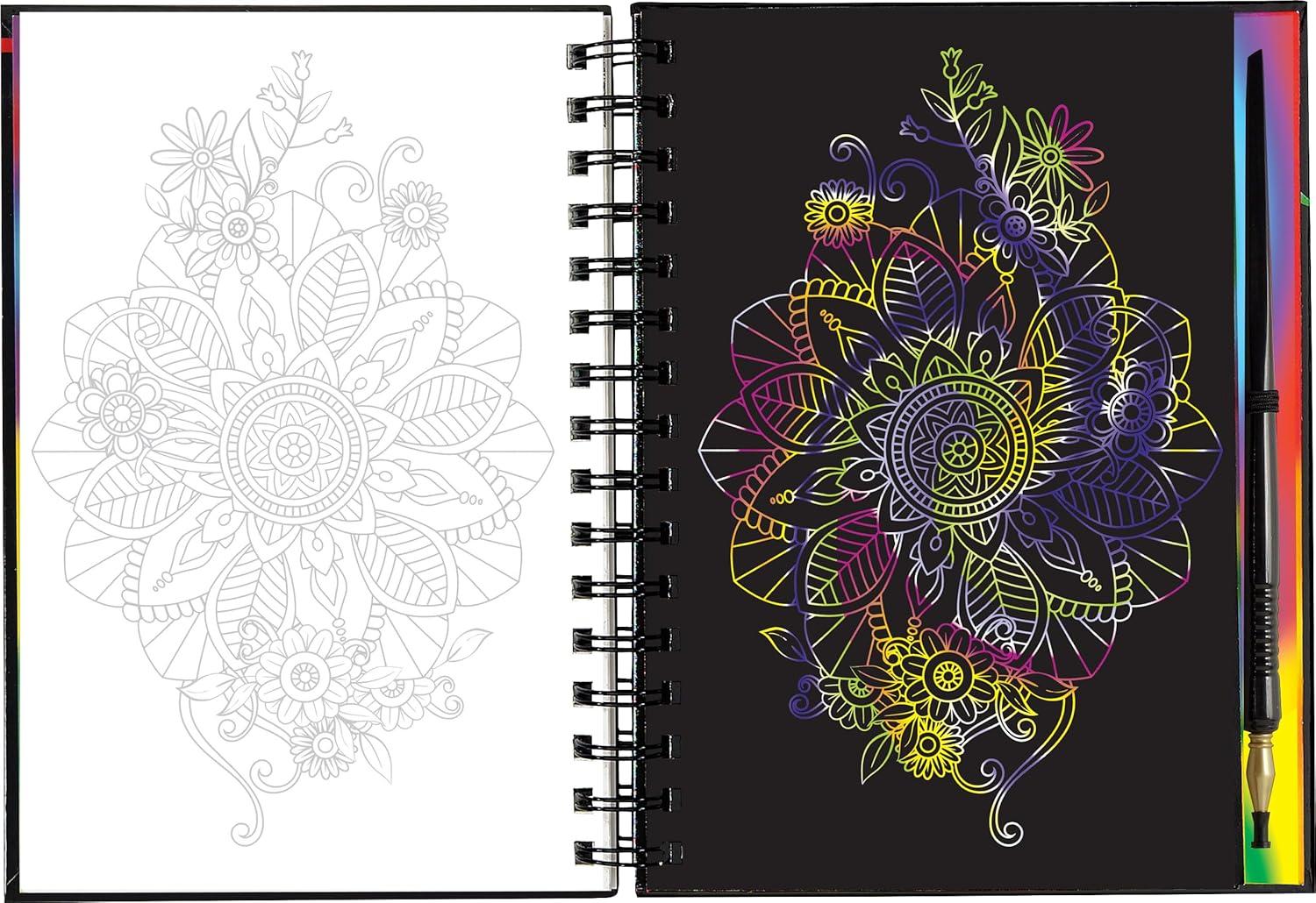 Peter Pauper Press Scratch & Sketch Extreme Mandalas, Ages 8+, Spiral-Bound, 20 Pages, with Stylus