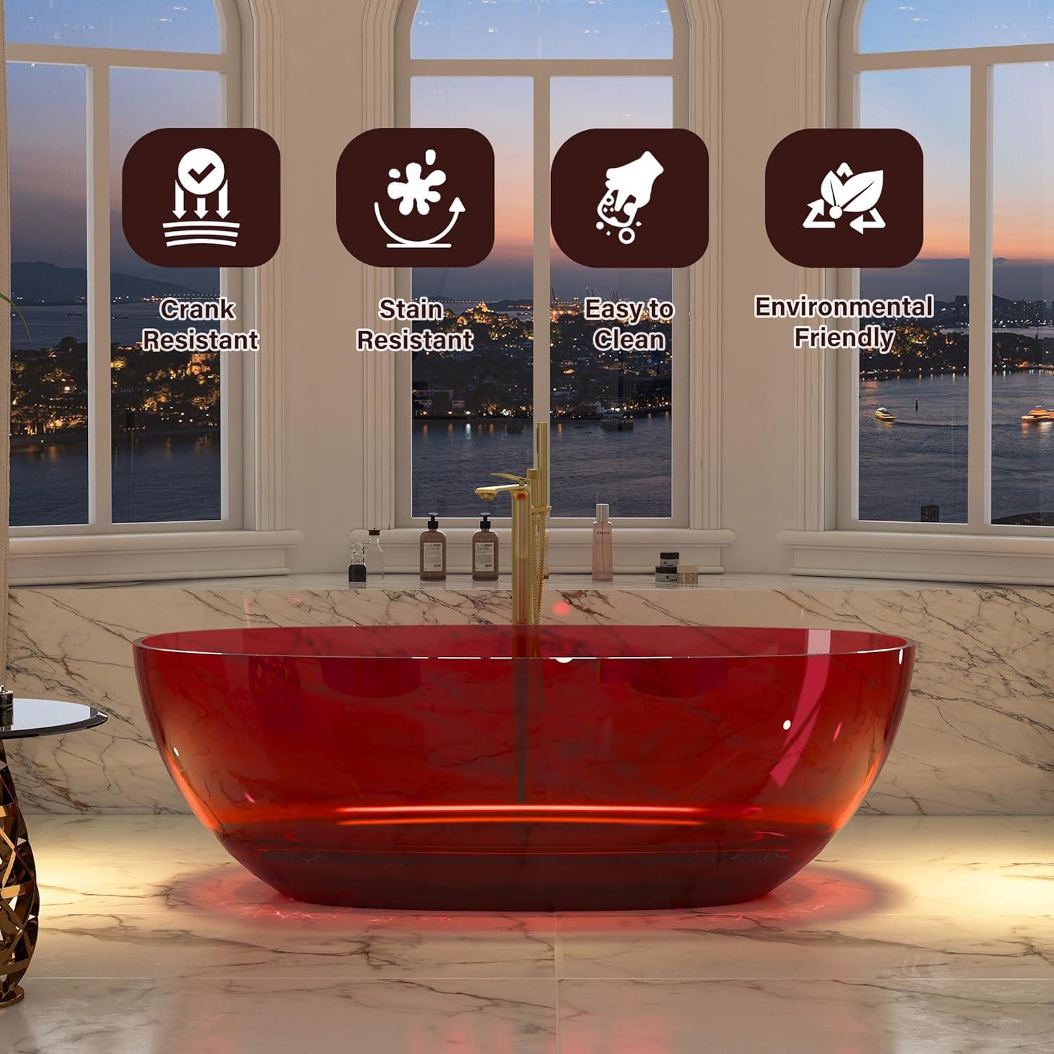 67'' x 30'' Runway Semi Transparent Resin Freestanding Soaking Bathtub