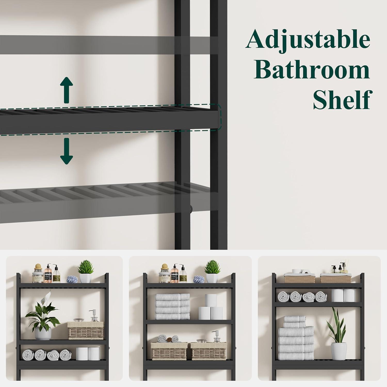 Over The Toilet Storage, 4-Tier Bathroom Organizer Over Toilet with Sturdy Bamboo Shelves, Multifunctional Toilet Shelf, Easy to Assemble and Saver Space, Gray