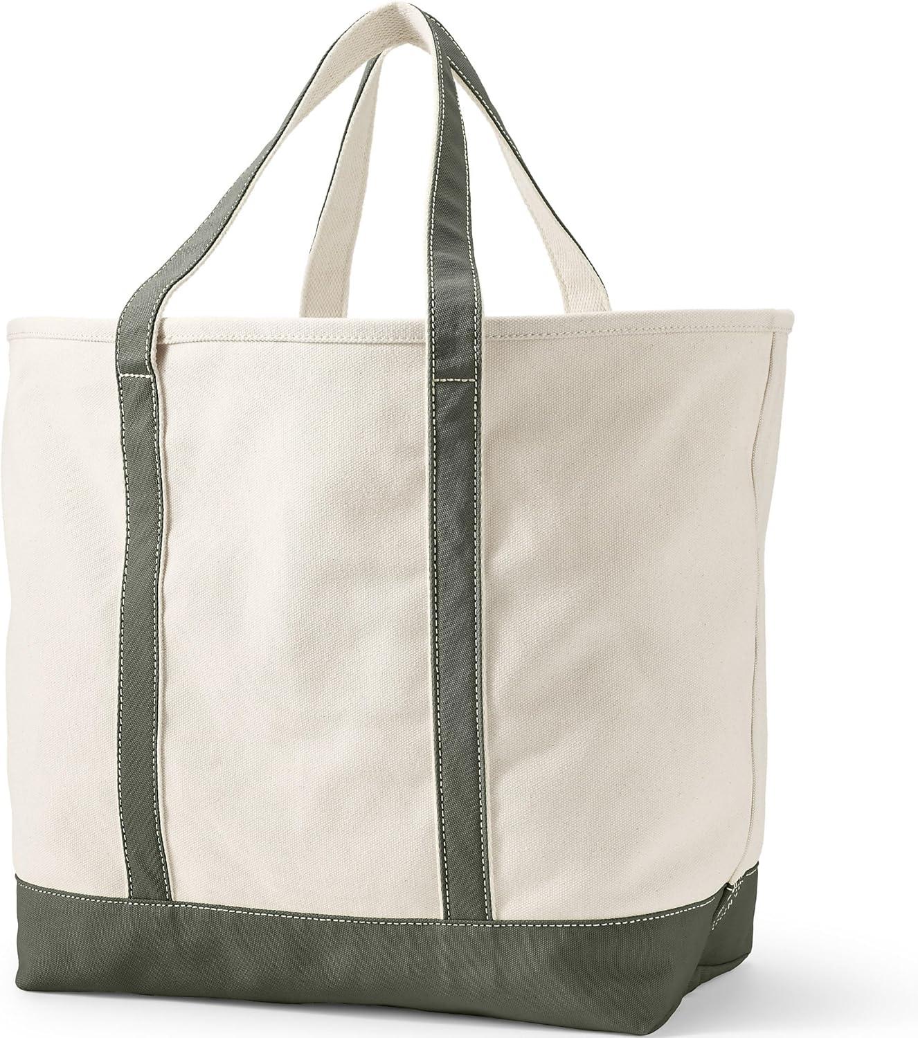 Lands' End Extra Large Natural 5 Pocket Open Top Canvas Tote Bag -  - Natural/Dark Olive Green