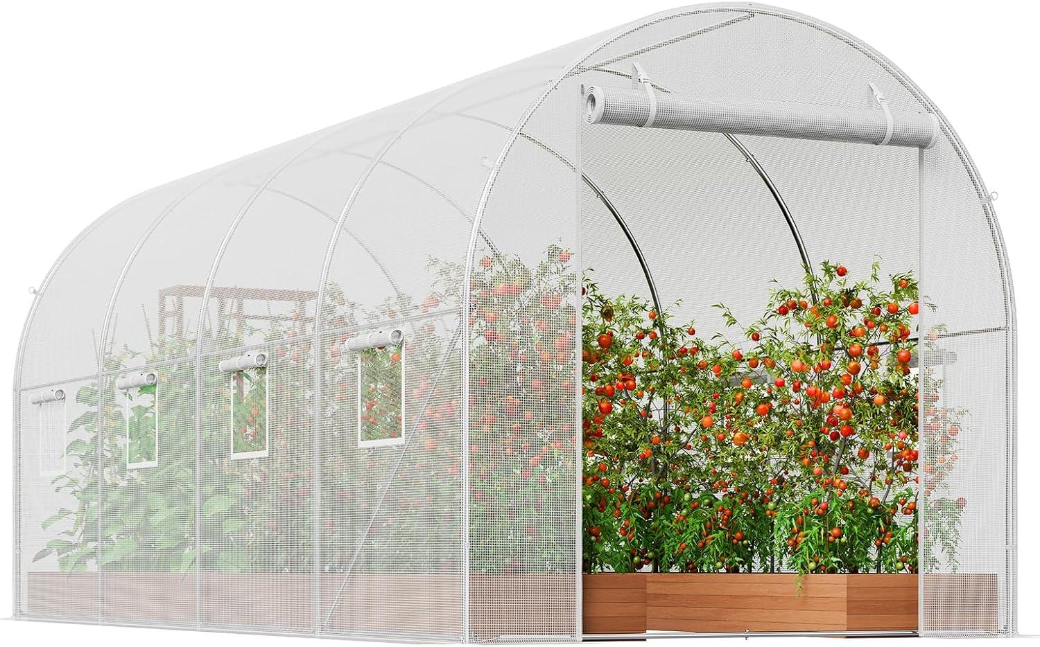 Large White PE Walk-In Tunnel Greenhouse with Galvanized Steel Frame