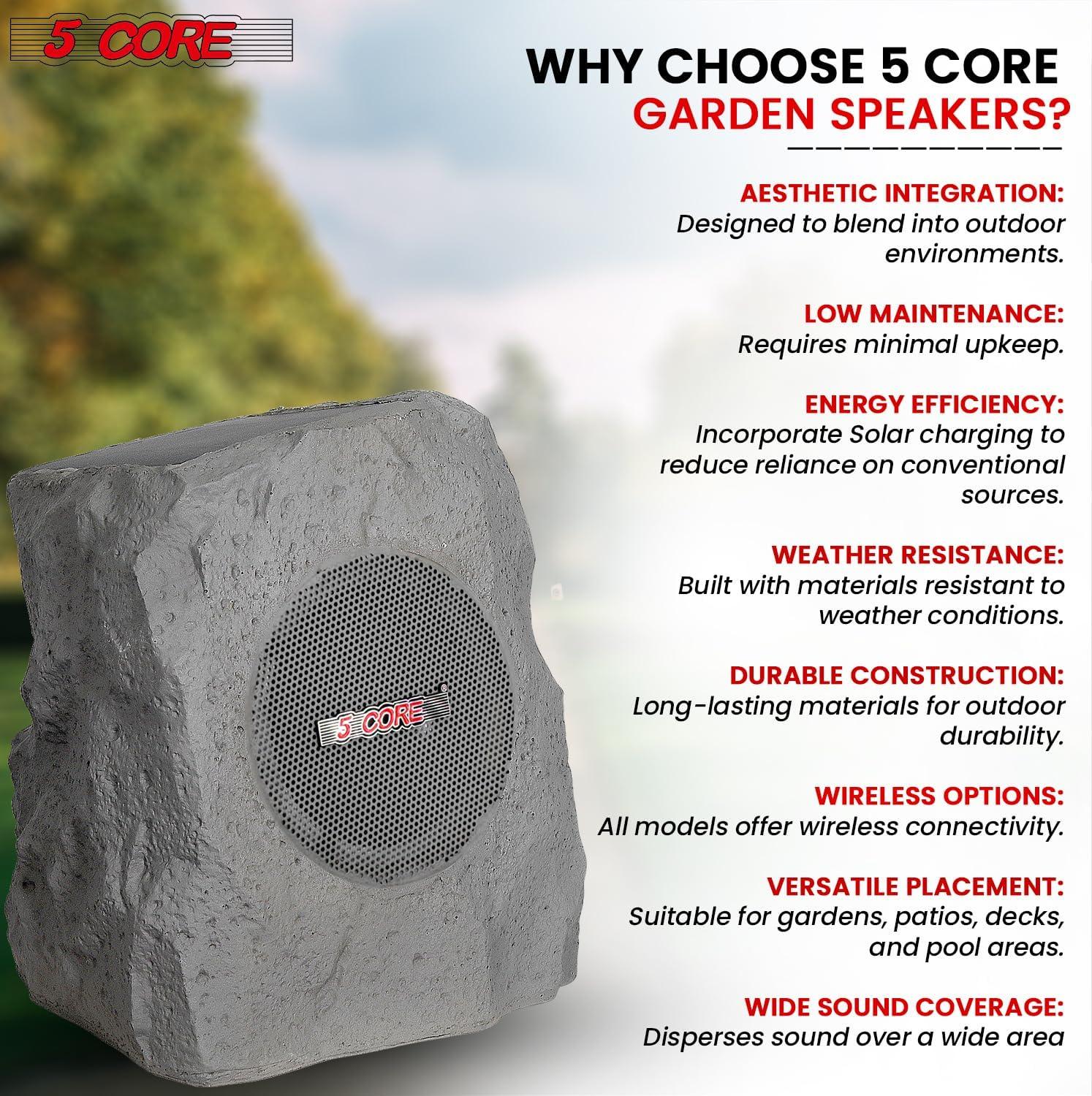 5 Core Outdoor Speakers Bluetooth Waterproof TWS Pool Patio Garden Rock Subwoofer