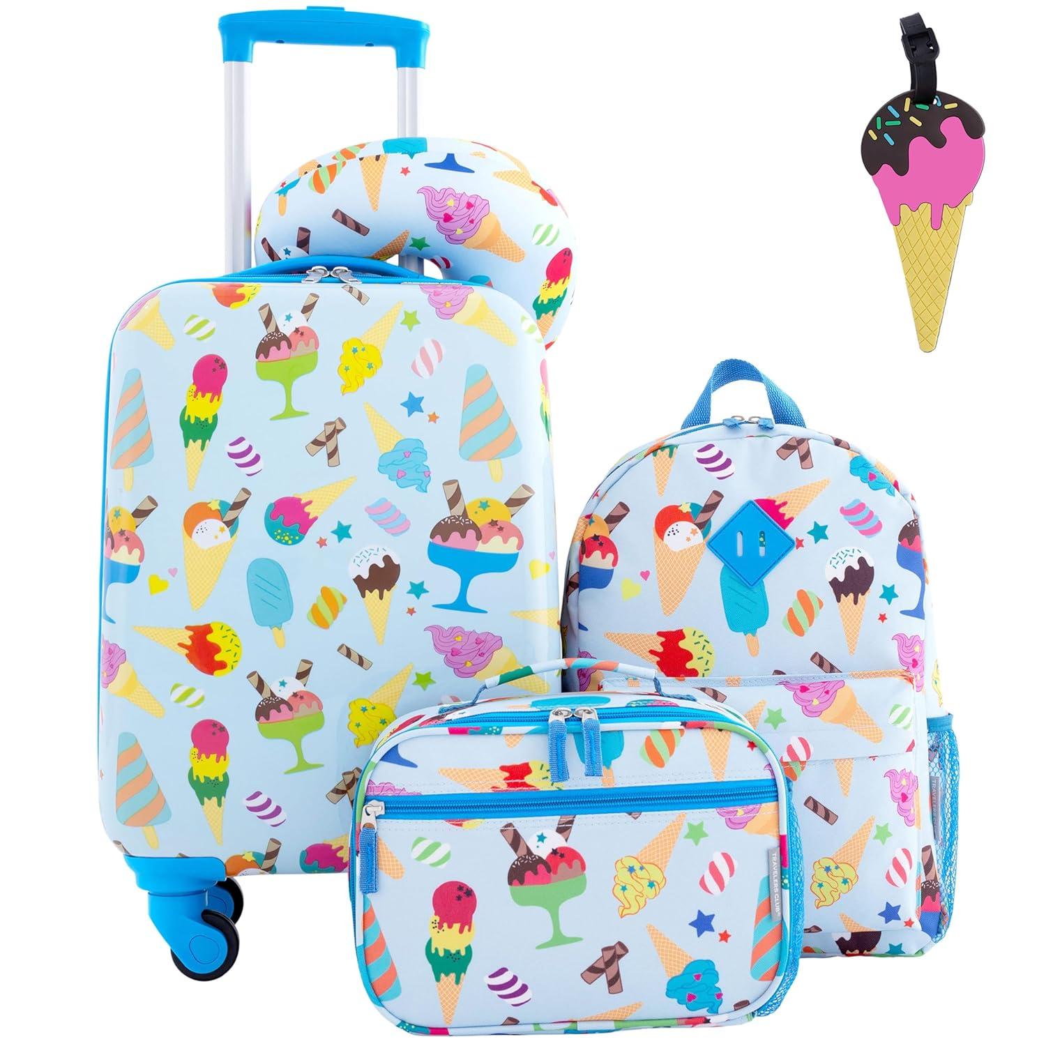 Travelers Club Kids' 5pc Hardside Checked Spinner Luggage Set - Ice Cream