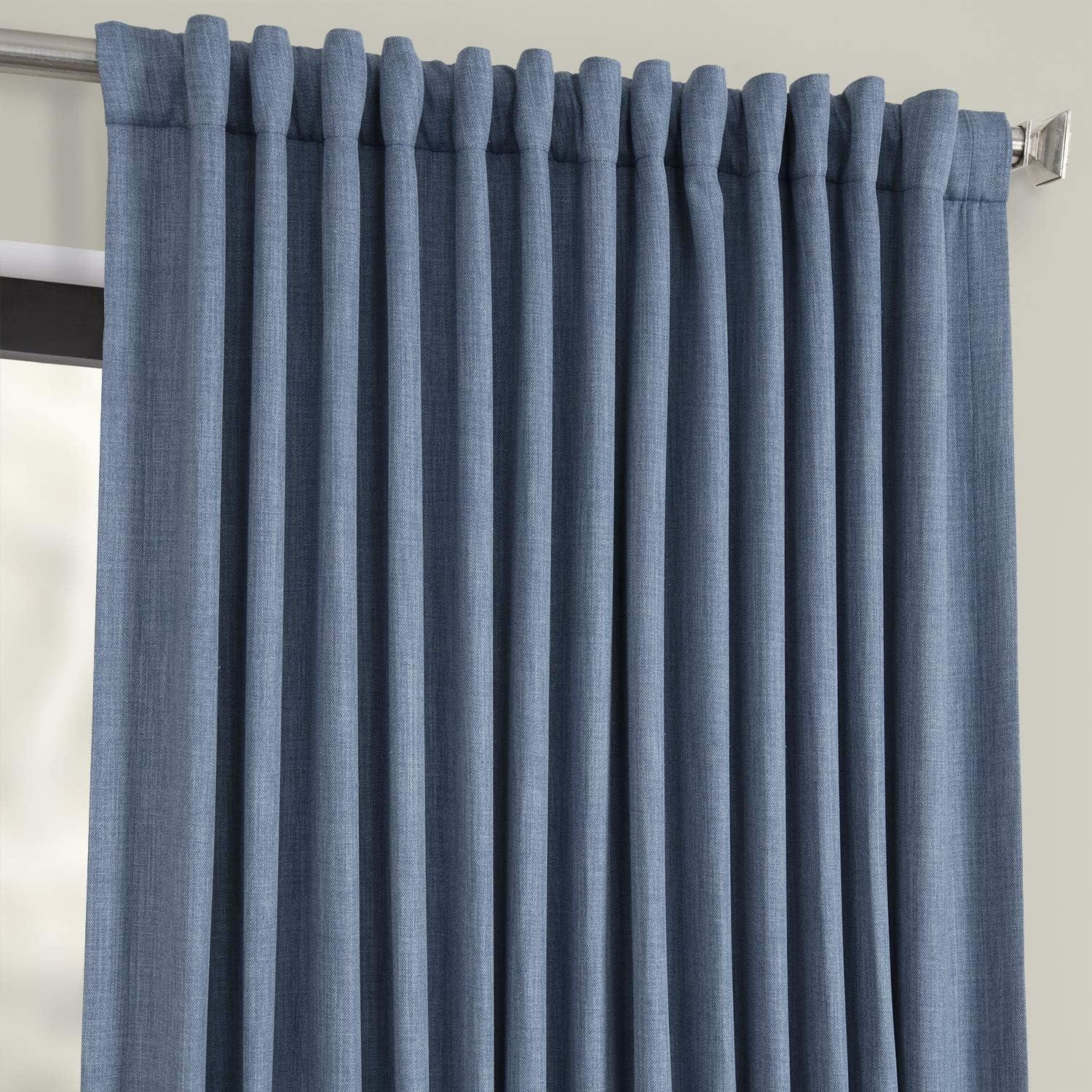 Textured Faux Linen Rod Pocket Room Darkening Curtains for Bedroom & Living Room Curtains - Single Panel Drapes