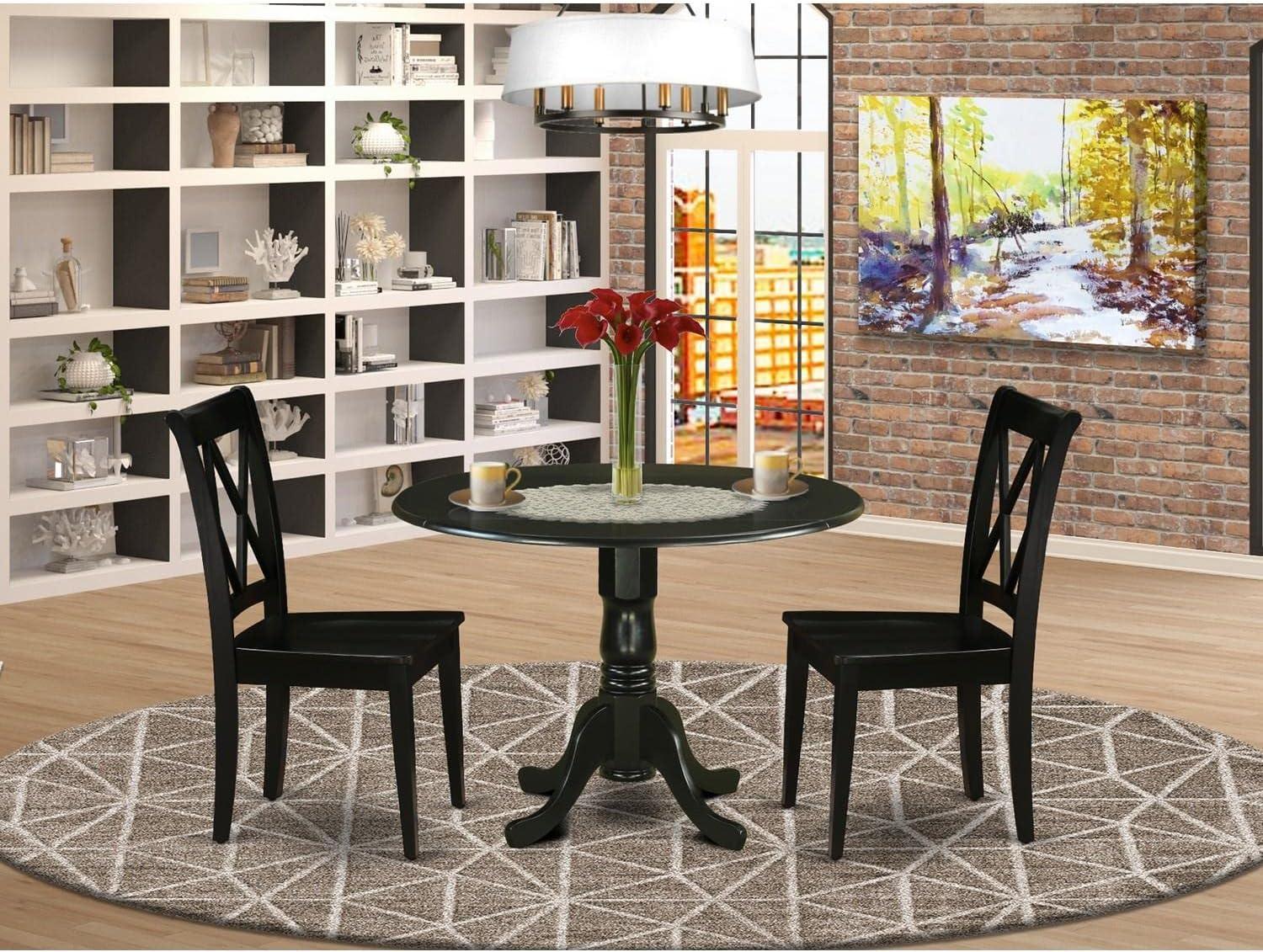 Black Round Rubberwood Dining Table with X-Back Chairs