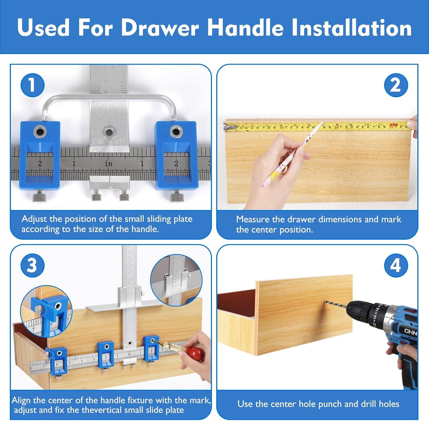 AQITTI Cabinet Hardware Punch Locator Drill Wood Drilling Dowelling for Installation of Handles Knobs on Doors and Drawer Cabinet Template tool for Handles and Pulls