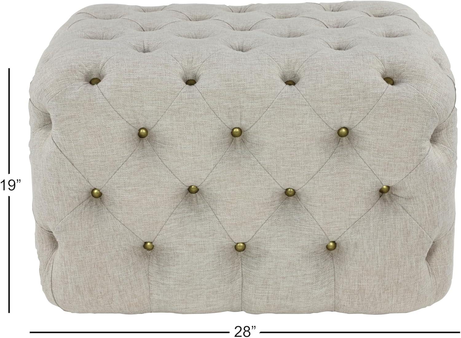 Beige Linen Tufted Elegant Footstool Ottoman - 21.75" L