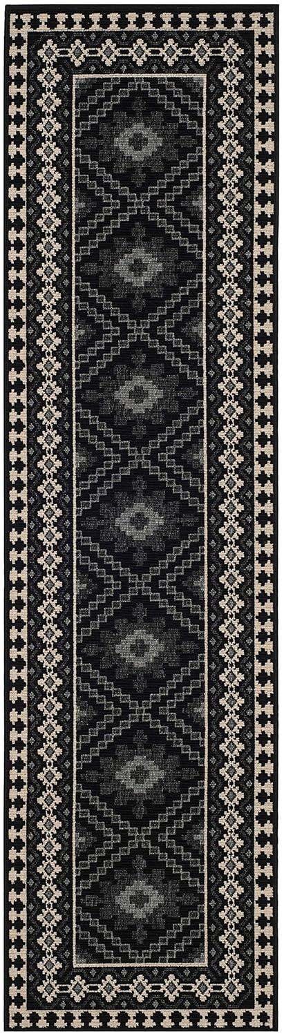 Veranda VER099 Power Loomed Indoor/Outdoor Accent Rug - Black/Creme - 2'7"x5' - Safavieh