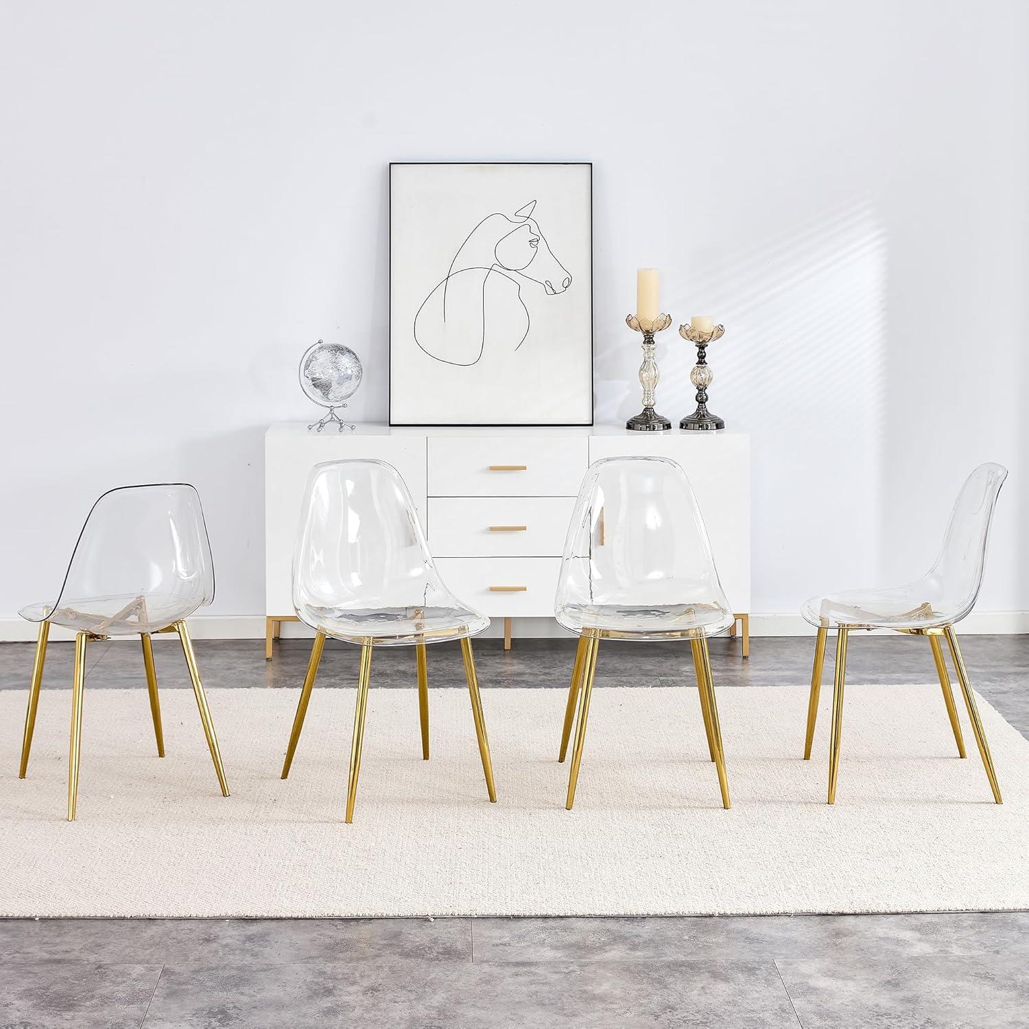 Clear Acrylic Side Chair with Gold Metal Legs