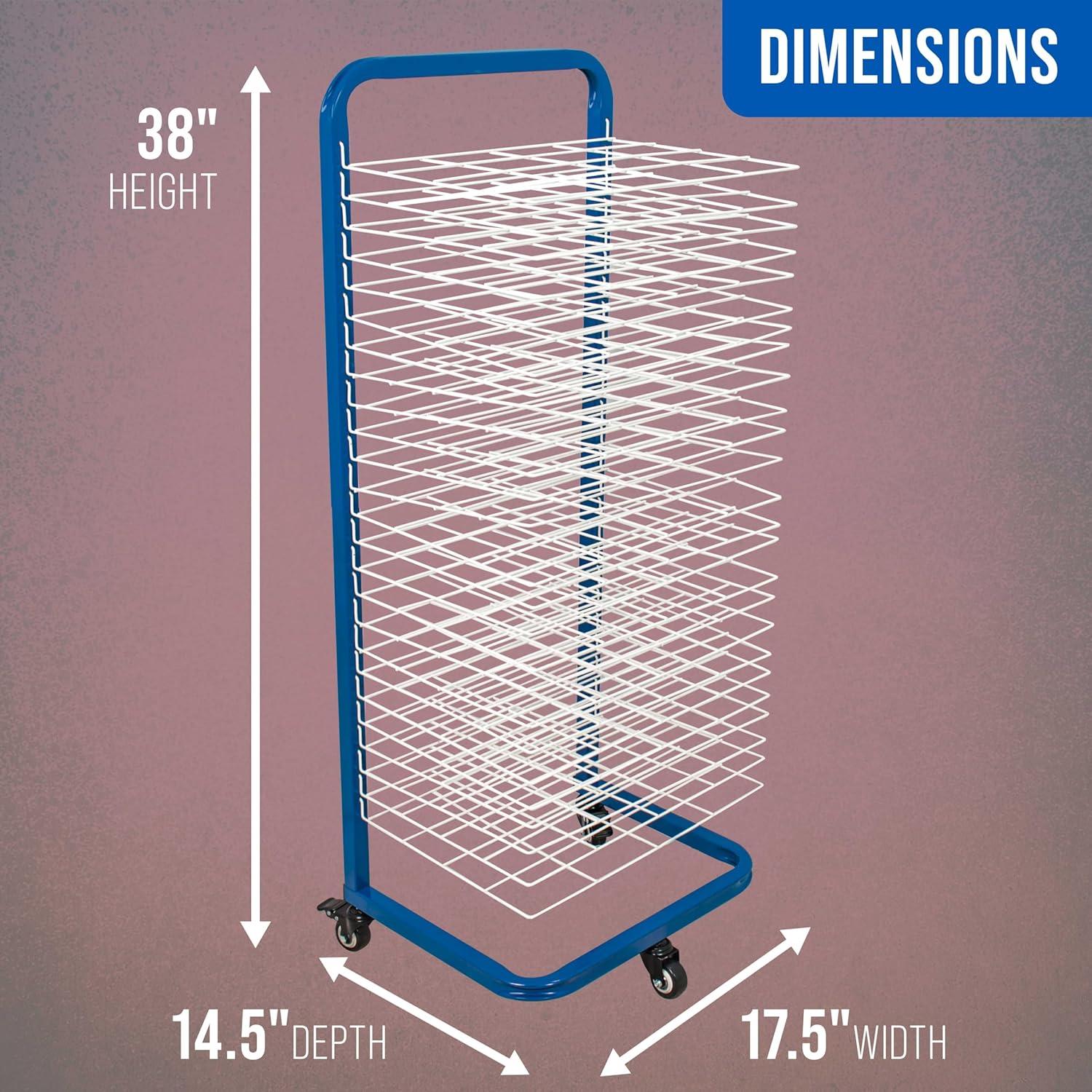 U.S. Art Supply 25 Shelf Art Drying Rack for Classrooms and Studios - Mobile Wheels, Wall Mountable, 25 Removable Shelves - Stack Store Artwork, Canvases Paintings Drawings - 14.5" D x 17.5" W x 38" H