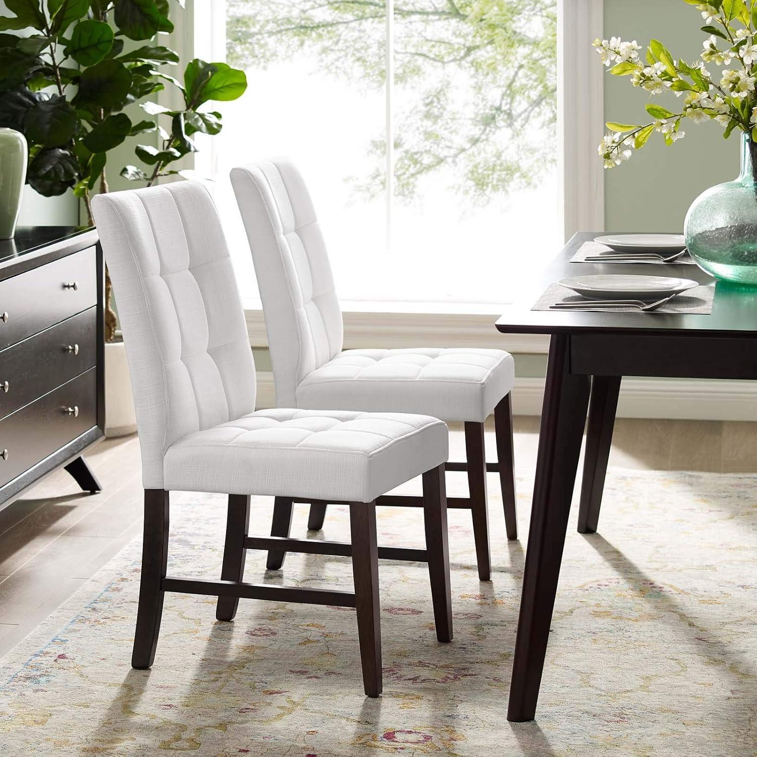 Modway Promulgate Biscuit Tufted Upholstered Fabric Dining Chair Set of 2 in White