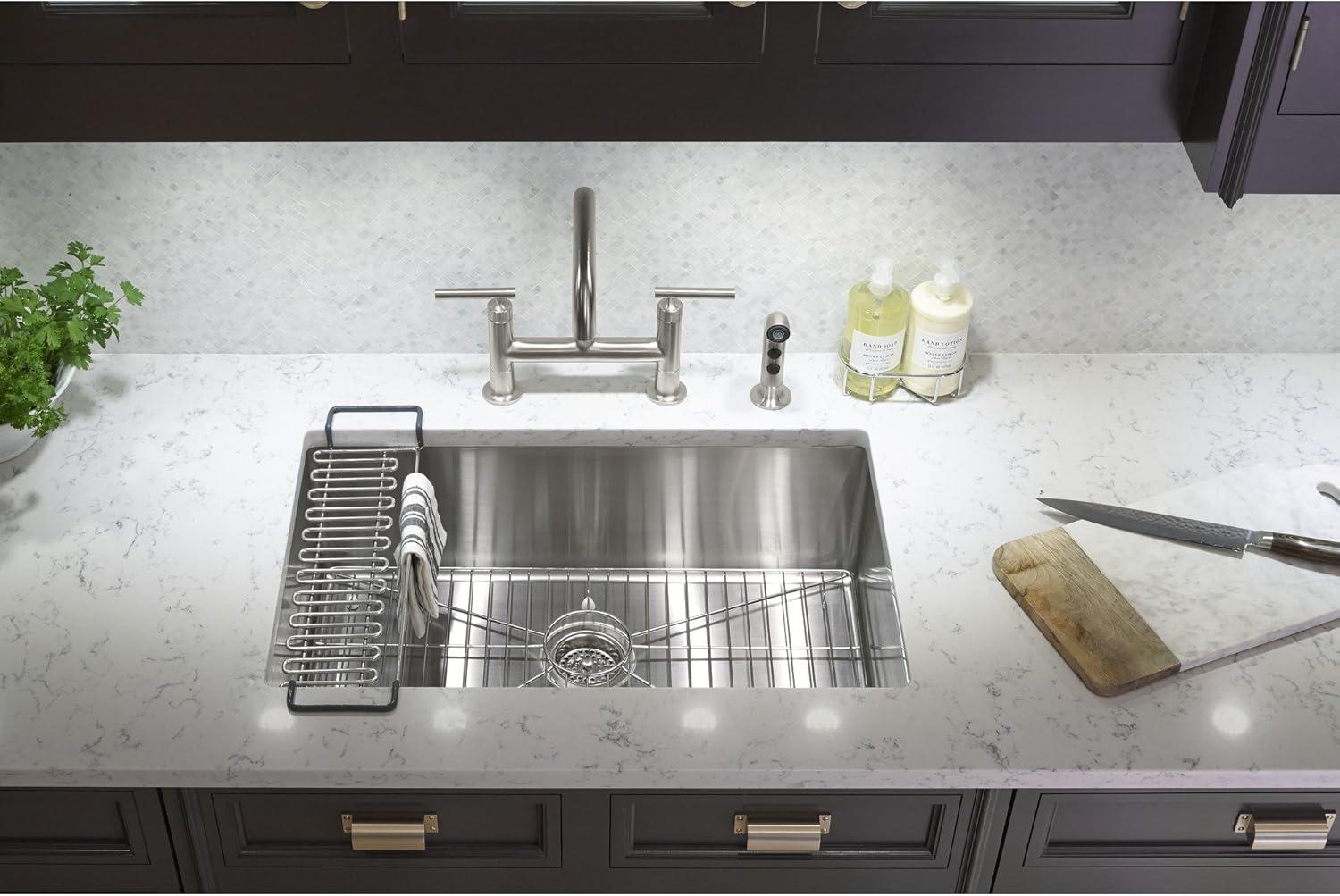 Strive® 29" L x 18-5/16" W x 9-5/16" Under-Mount Medium Single Bowl Kitchen Sink with Basin Rack