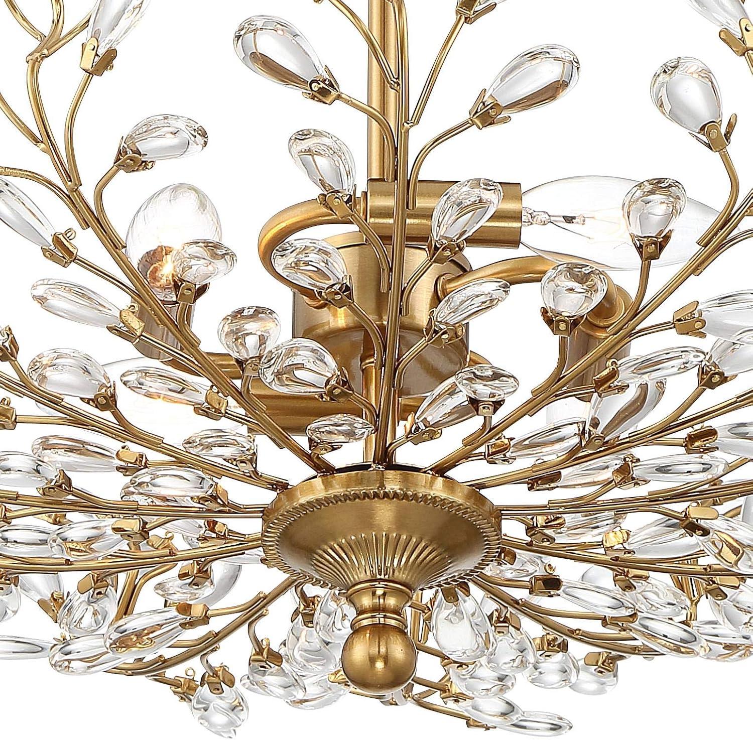 Vienna Full Spectrum Brielle Modern Ceiling Light Semi Flush Mount Fixture 18 1/2" Wide Brass Vine Leaf 4-Light Clear Crystal Glass for Bedroom House