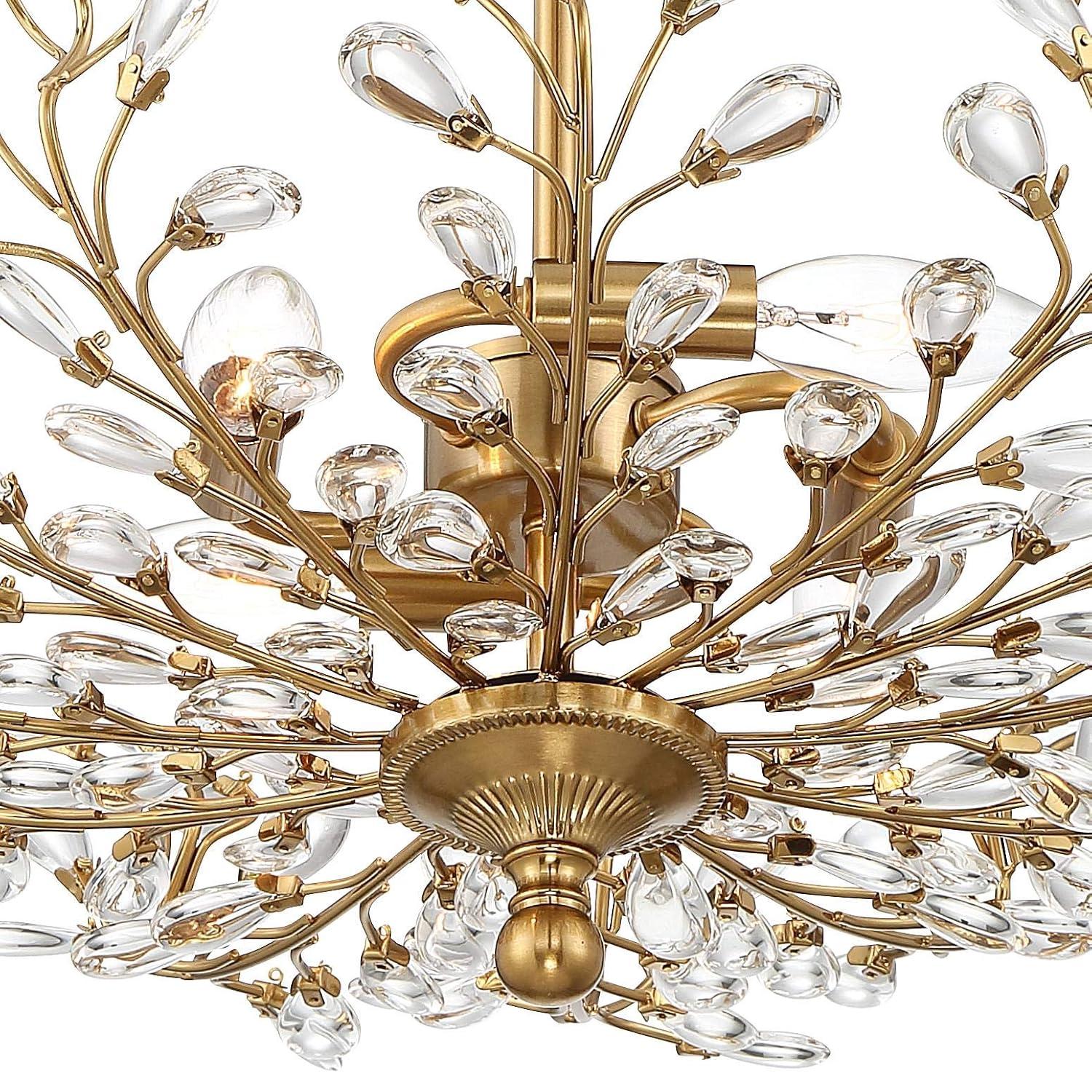 Vienna Full Spectrum Brielle Modern Ceiling Light Semi Flush Mount Fixture 18 1/2" Wide Brass Vine Leaf 4-Light Clear Crystal Glass for Bedroom House