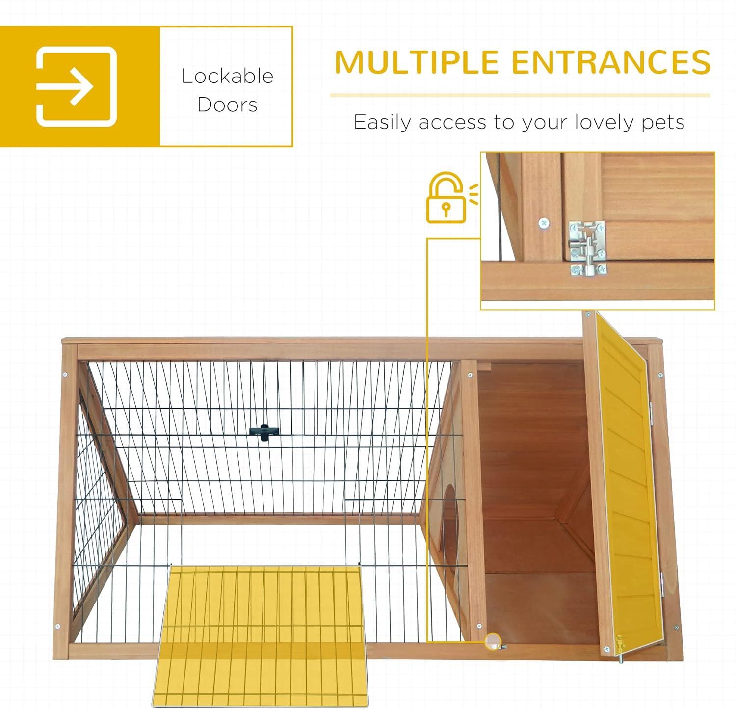 PawHut 46" x 24" Wooden A-Frame Outdoor Rabbit Cage Small Animal Hutch with Outside Run & Ventilating Wire