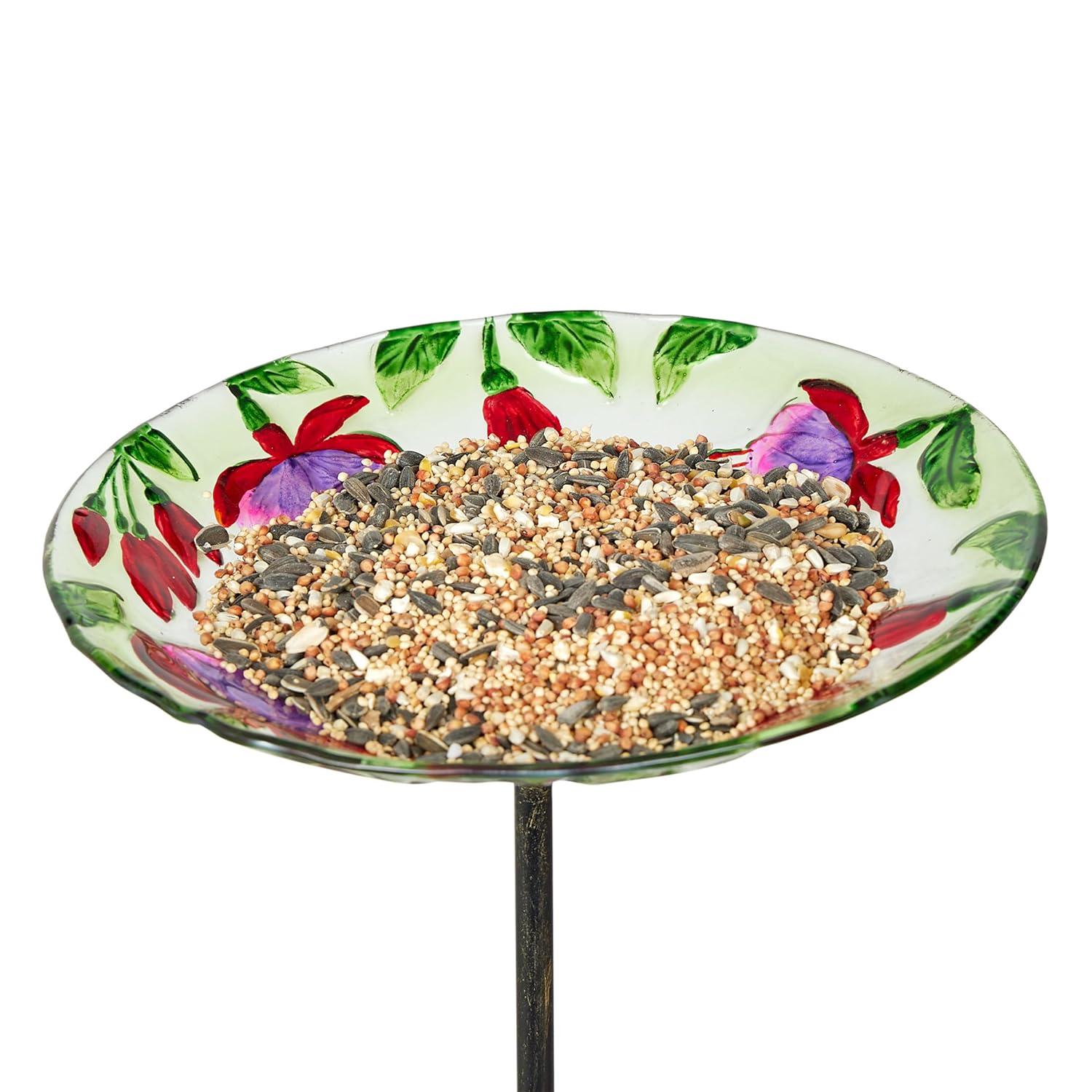 Alpine Glass Stake Bird Bath with Flowers and Hummingbird | Wayfair