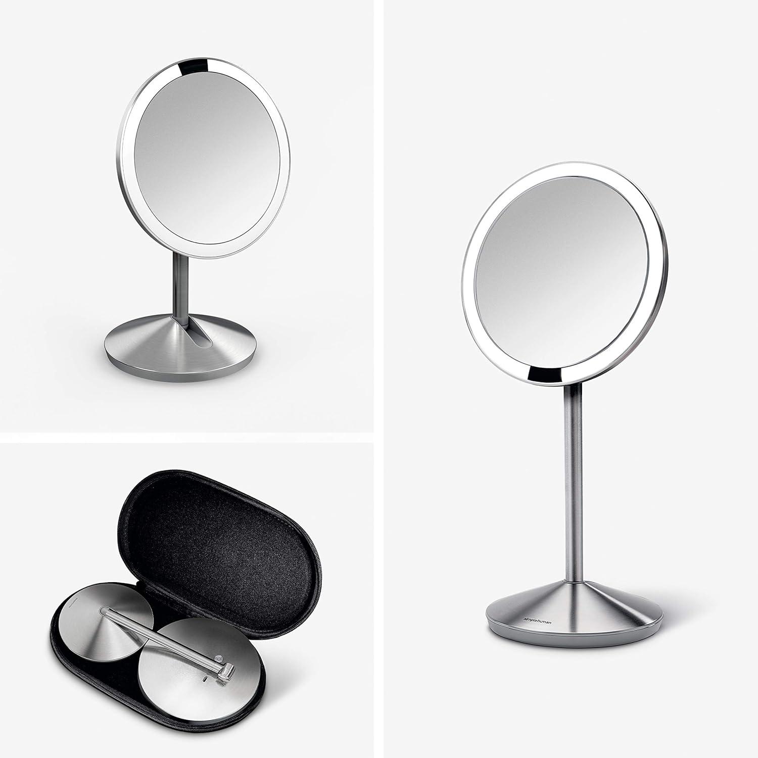 Simplehuman 5" Round Rechargeable Mini Travel Sensor Makeup Mirror, 10x Magnification