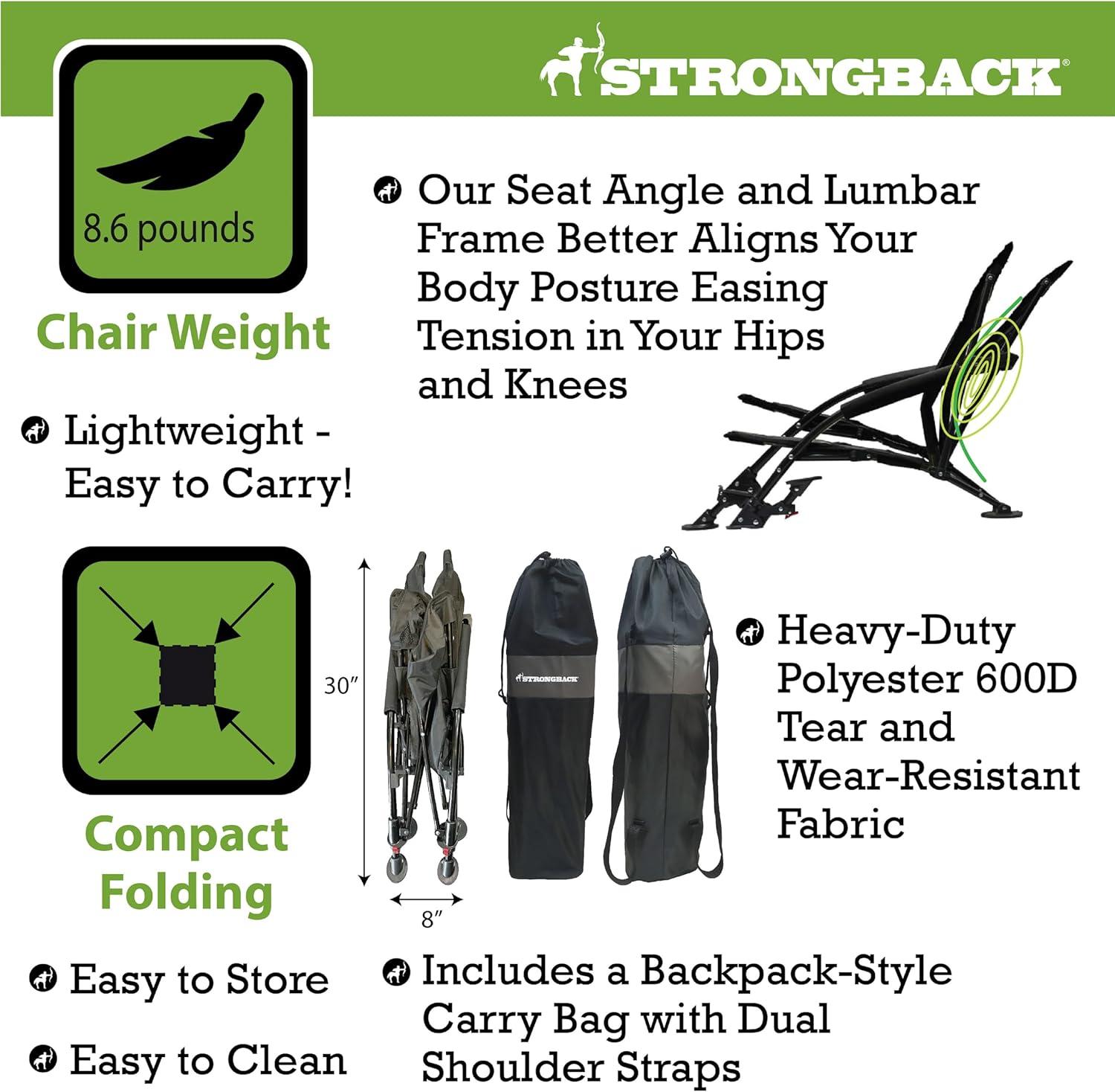 Strongback Low G Recliner Beach Chair with Lumbar Support, Black/Grey