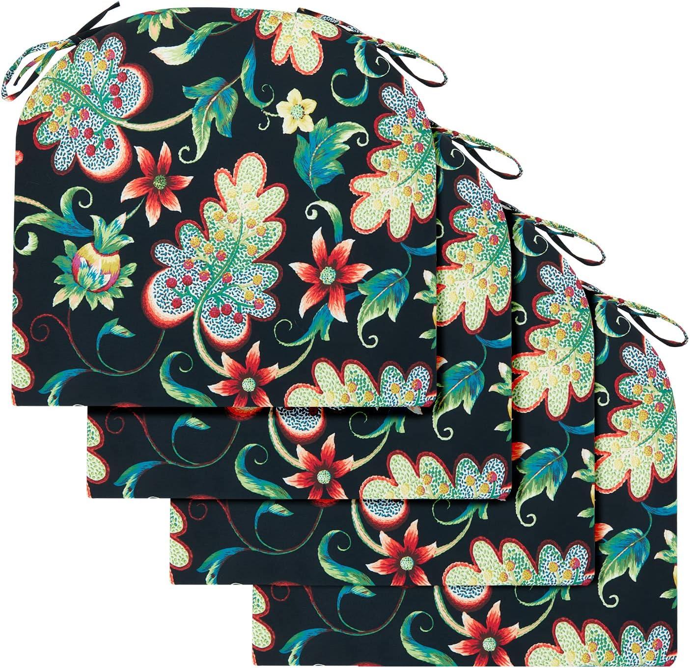 LOVTEX Outdoor Chair Cushions Set of 4, Waterproof Patio Chair Cushions with Ties, 17 x 16 x 2 inch, Floral