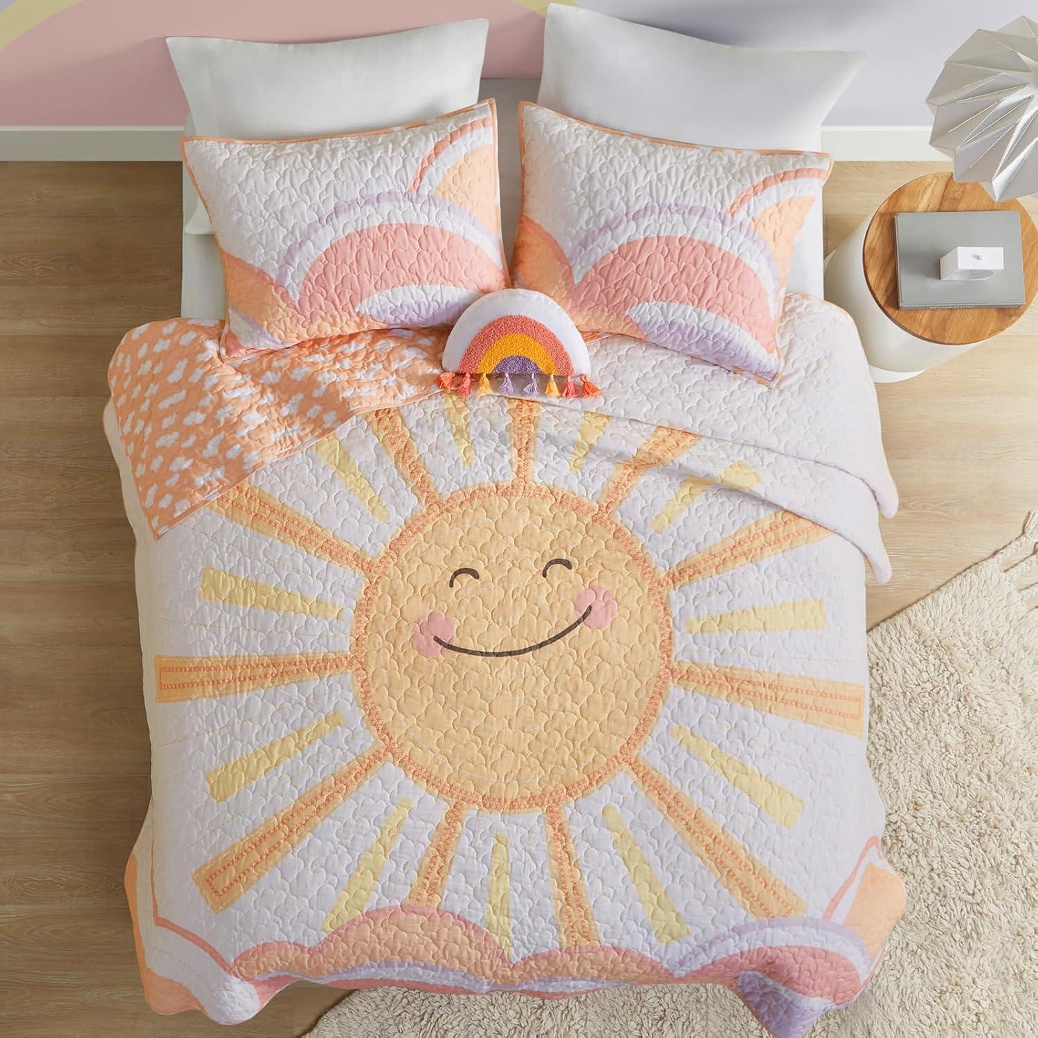 Sunshine Smiles Reversible Cotton Twin Quilt Set with Pillow