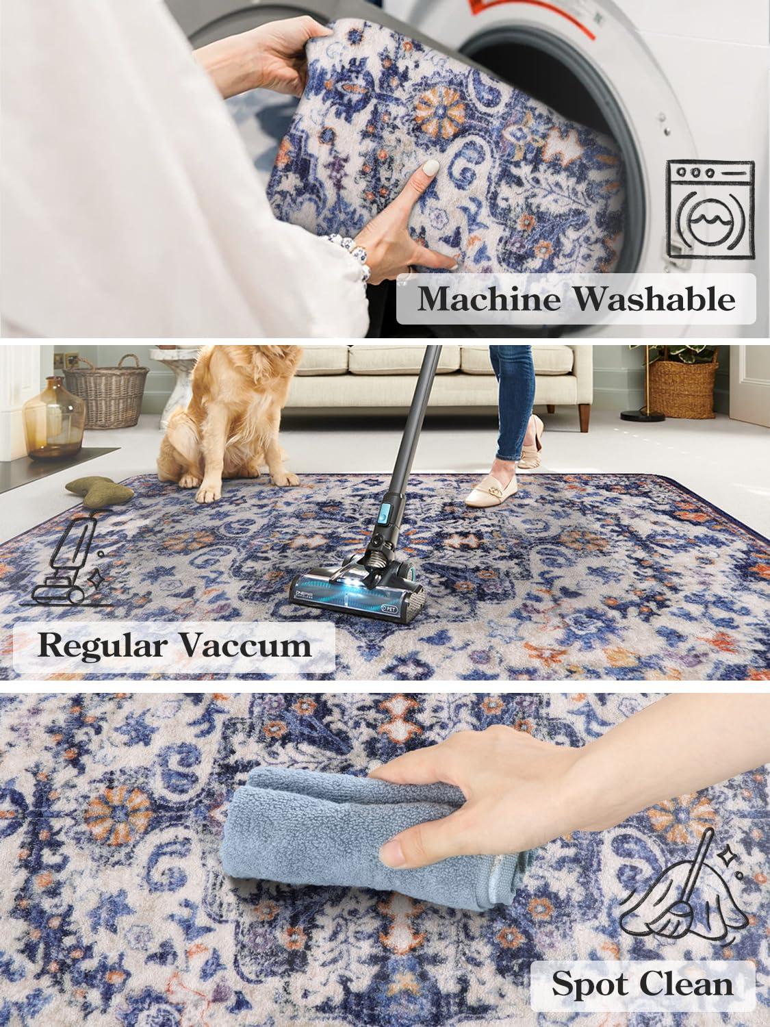 Moynesa 2'x3' Bohemian Area Rug, 2x3ft Small Boho Washable Bathroom Entryway Kitchen Rug,Floral Medallion Non Slip Pet Friendly Vintage Throw Carpet for Front Door Sink Living Room Bedroom, Orange