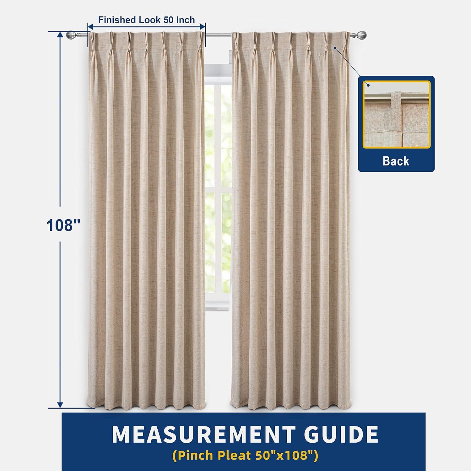 DriftAway Pinch Pleat Linen Textured Semi Sheer Solid Farmhouse and Modern Rustic Linen Curtains for Living Room Bedroom 2 Panels Back Tabs 30 Inch by 96 Inch Beige