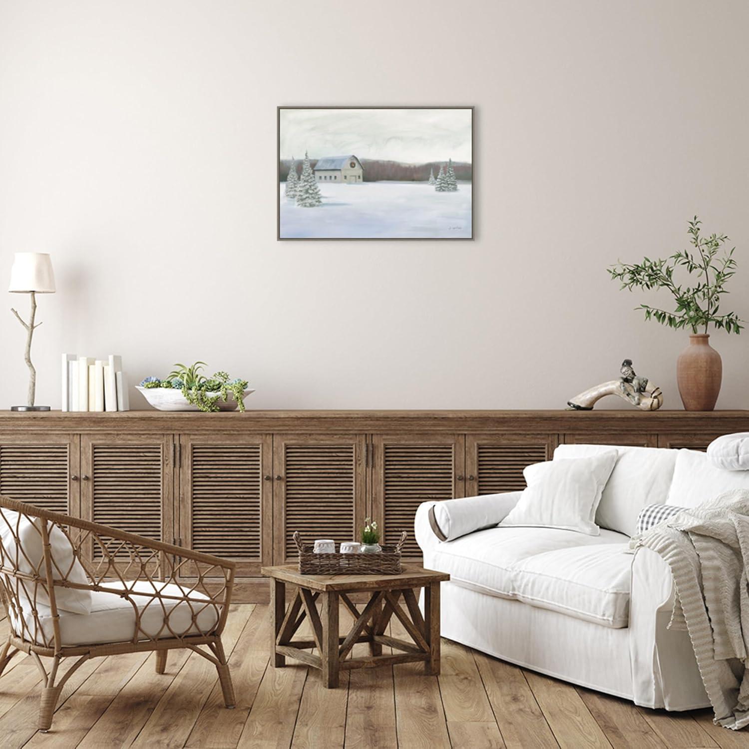 Amanti Art Holiday Winter Barn by James Wiens Canvas Wall Art Print Framed 33-in. x 23-in.