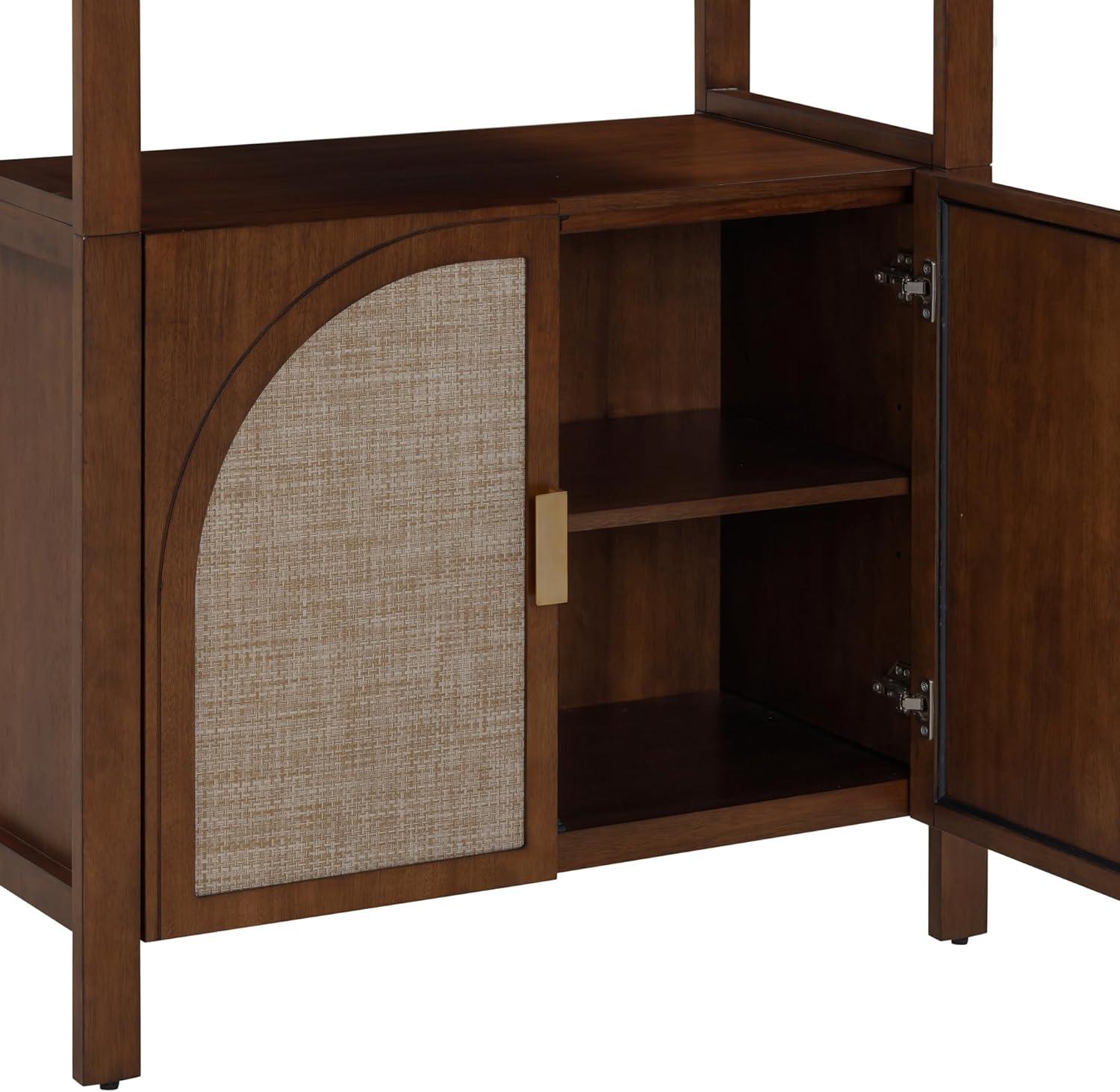 Boho 3-Shelf Bookshelf Cabinet With Rattan Doors
