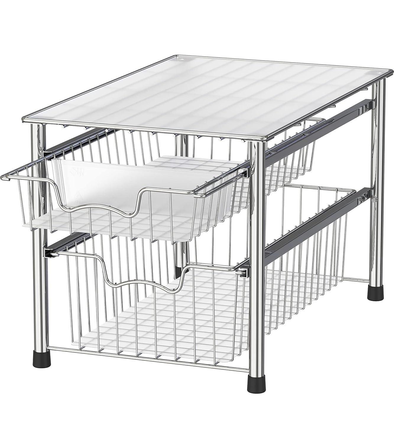 Chrome Stackable 2 Tier Sliding Basket Organizer Drawer