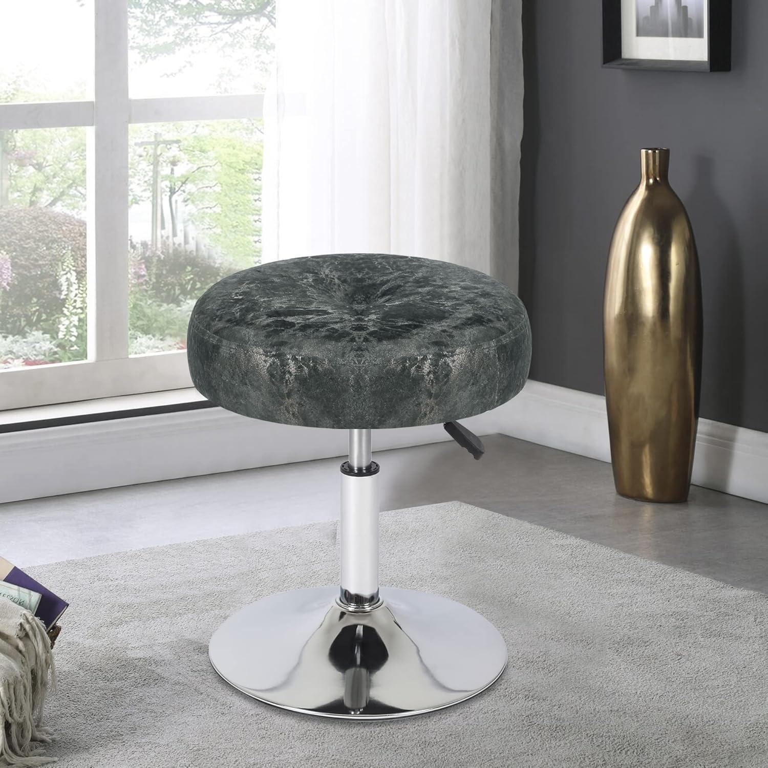 16” Round Adjustable Vanity Stool, Pink Vanity Chair for Makeup Room, Modern Vanity Chair with Velvet Fabric & Metal Base.
