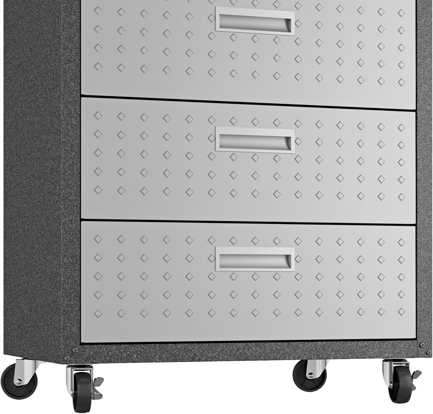 Fortress Textured Metal 31.5" Garage Mobile Chest with 3 Full Extension Drawers y