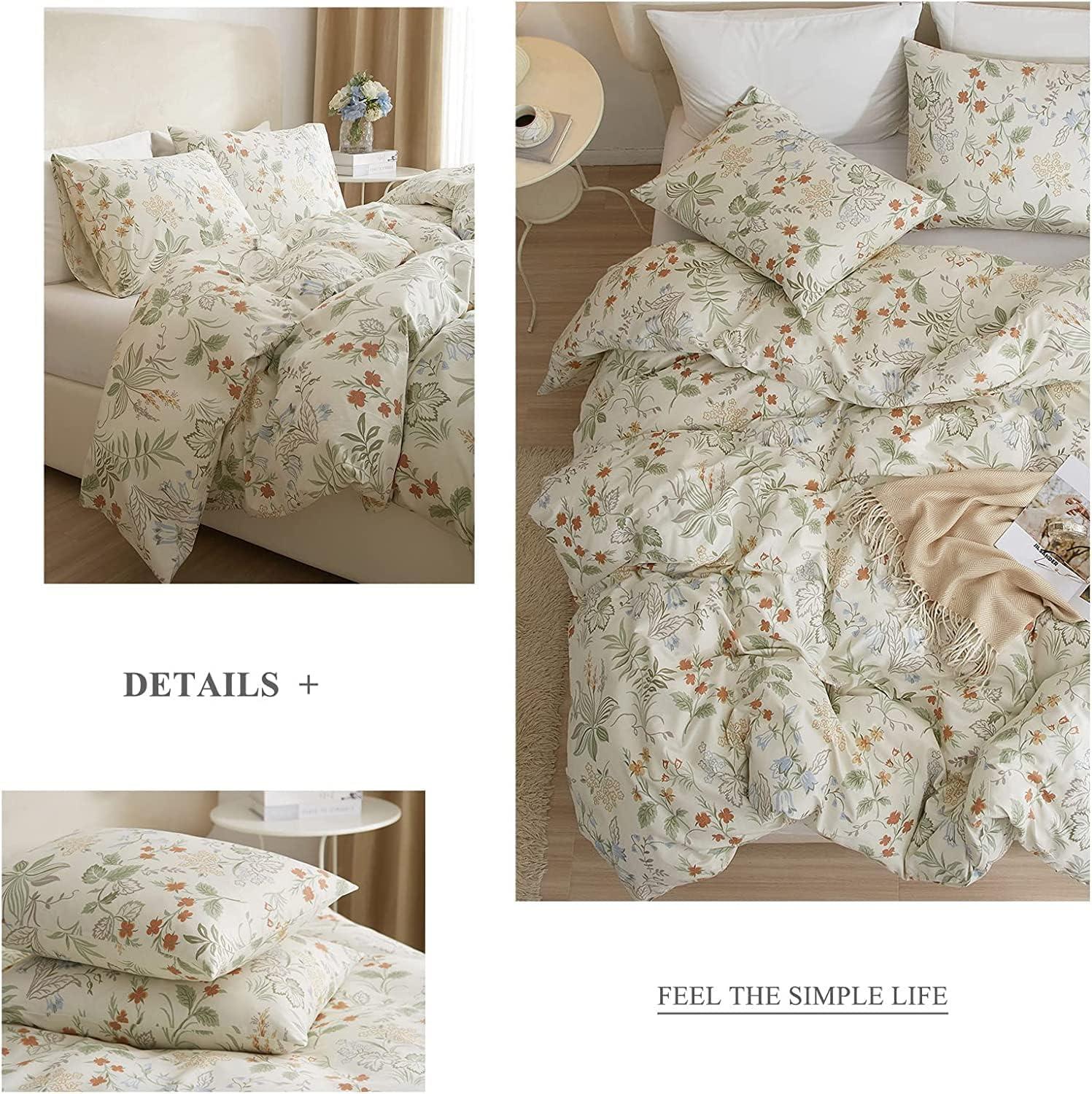 King White Cotton Botanical Floral Duvet Cover Set