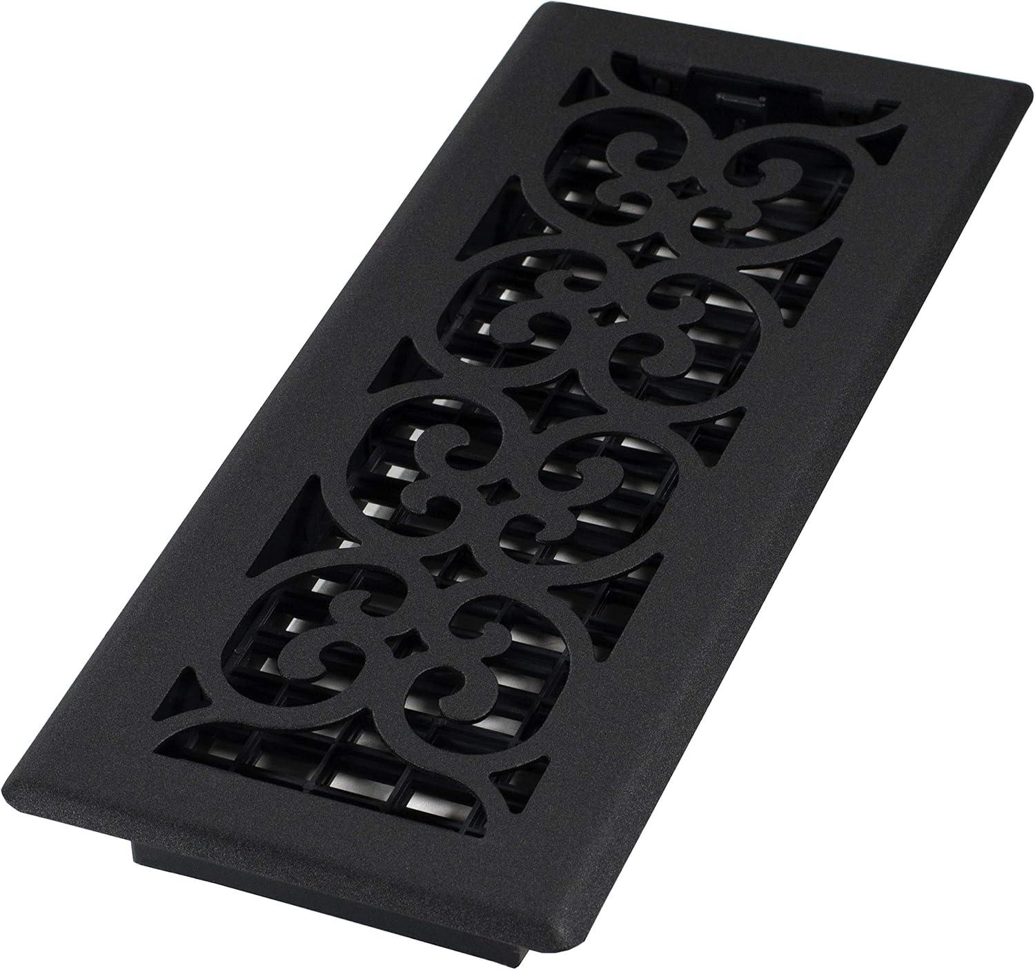 Textured Black Steel Scroll Design Floor Register, 4x12 Inches