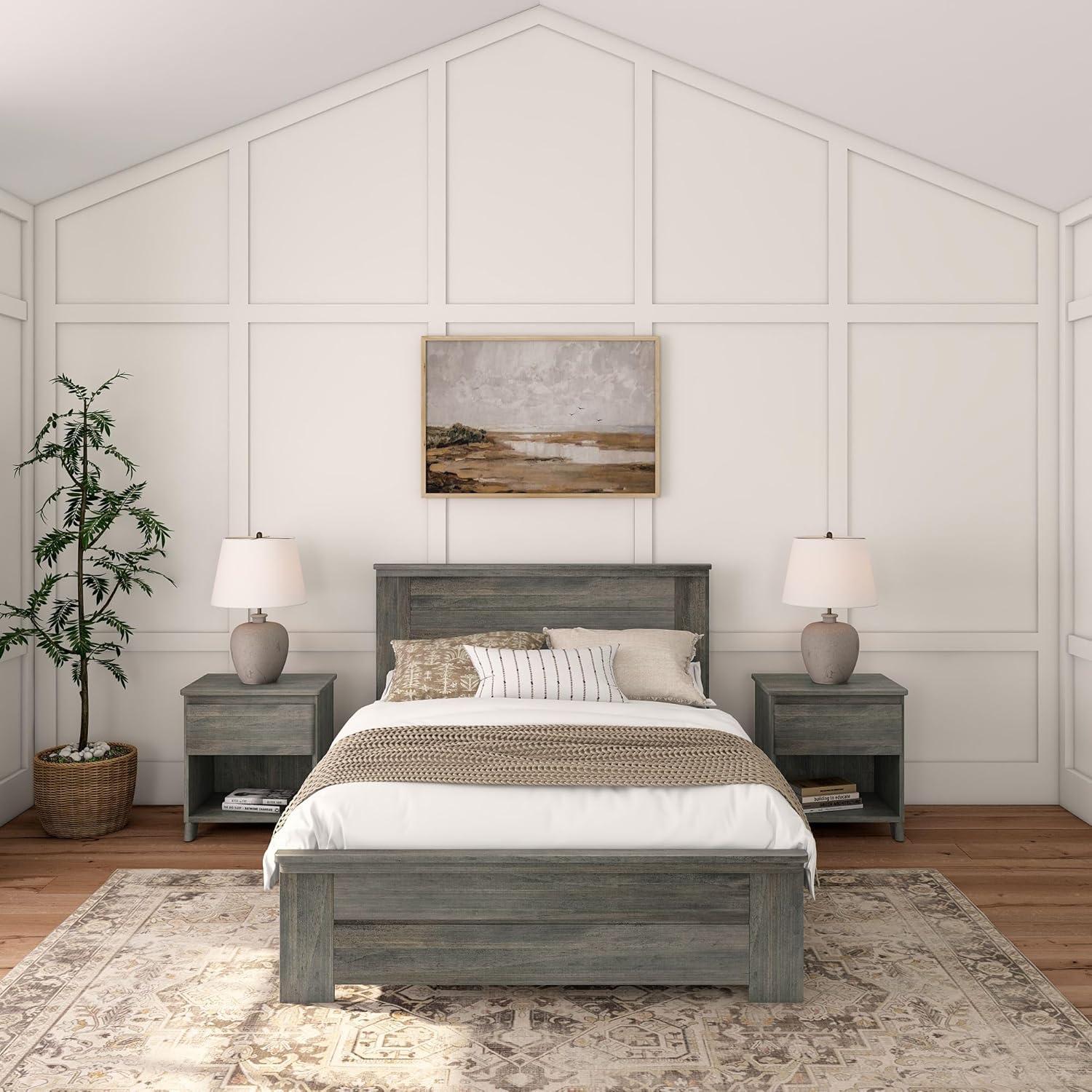 Plank+Beam Farmhouse Full Size Bed Frame with Headboard, Solid Wood Platform Bed