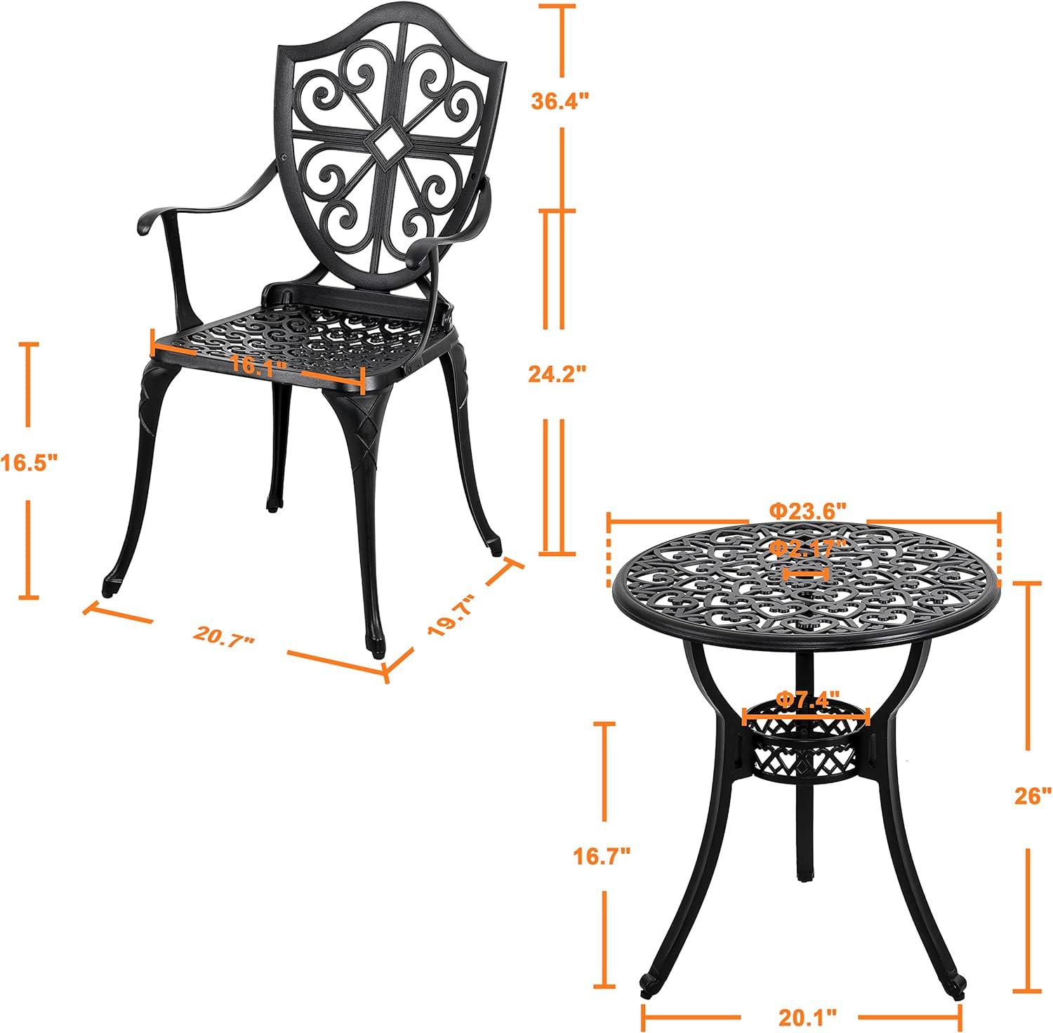 Nuu Garden  3-piece Black Cast Aluminum Patio Bistro Set vintage-inspired flower