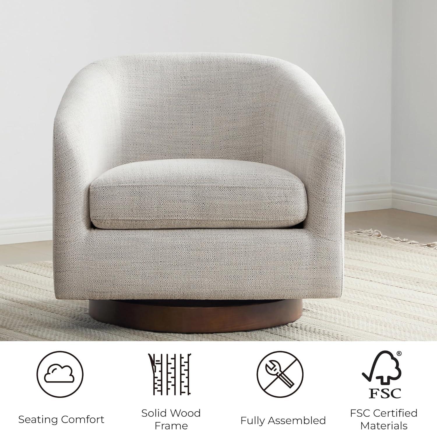 CHITA Swivel Accent Chair Fabric, Round Barrel Arm Chair Living Room, Ivory White