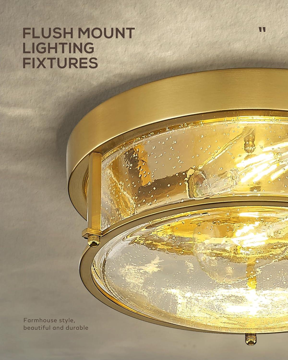 Flush Mount Ceiling Light Fixtures, 2-Light and Ceiling Mount for Farmhouse with Glass Lampshade