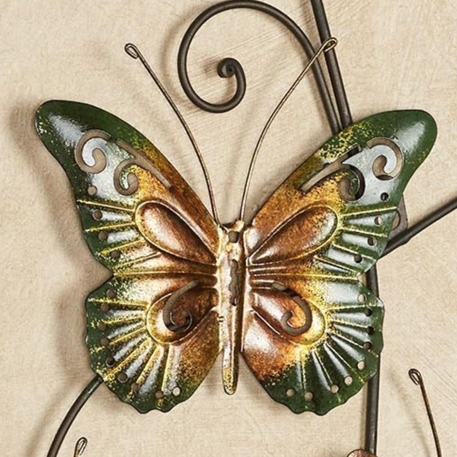 Golden Green Metal Butterfly Wall Art Sculpture