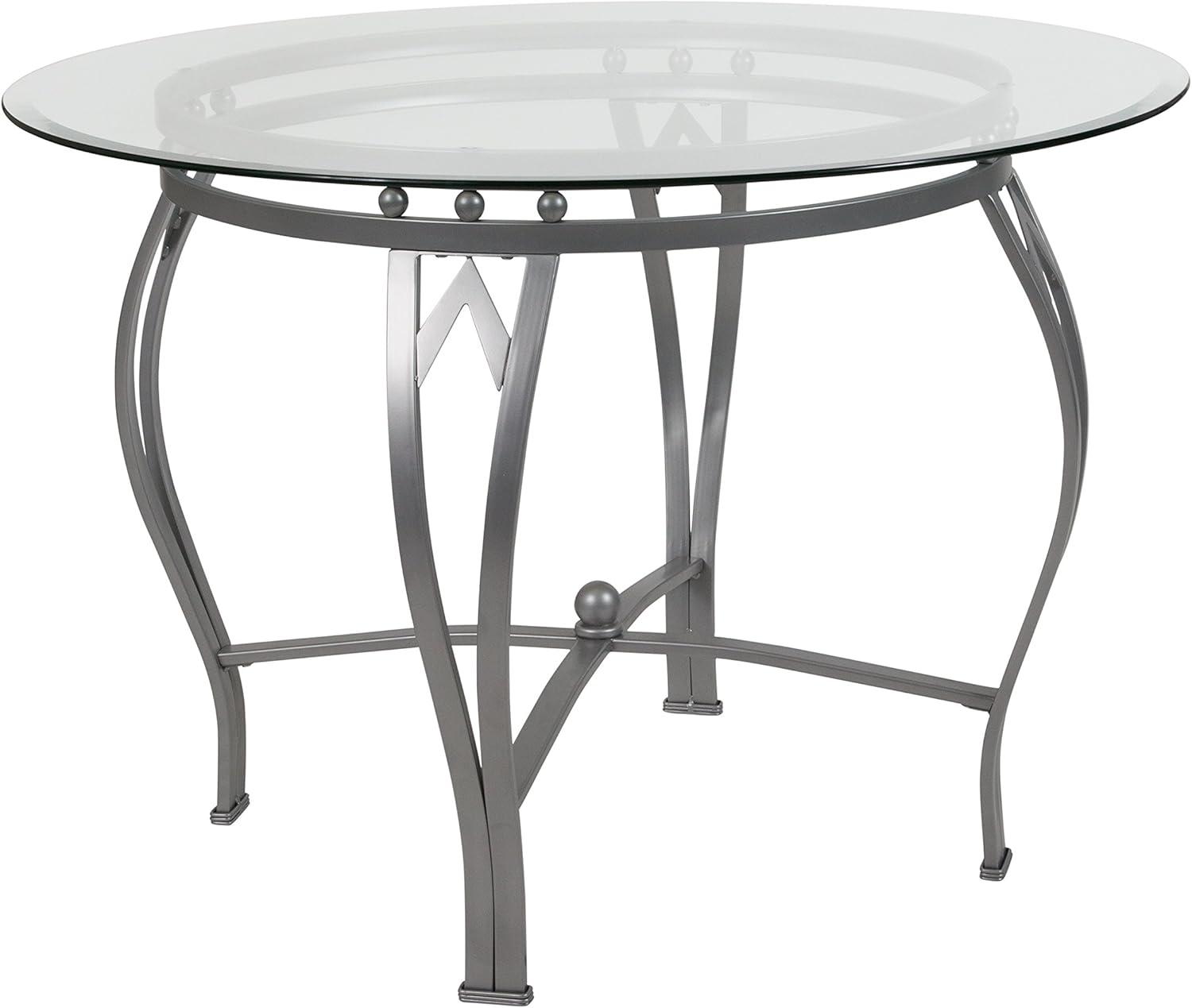 Syracuse Round Glass Dining Table with Bowed Out Metal Frame