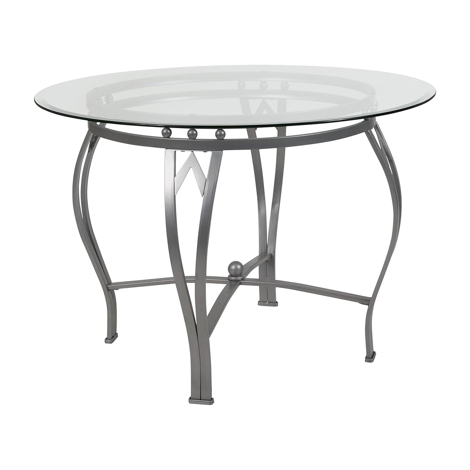 Flash Furniture Syracuse Round Glass Dining Table with Bowed Out Metal Frame
