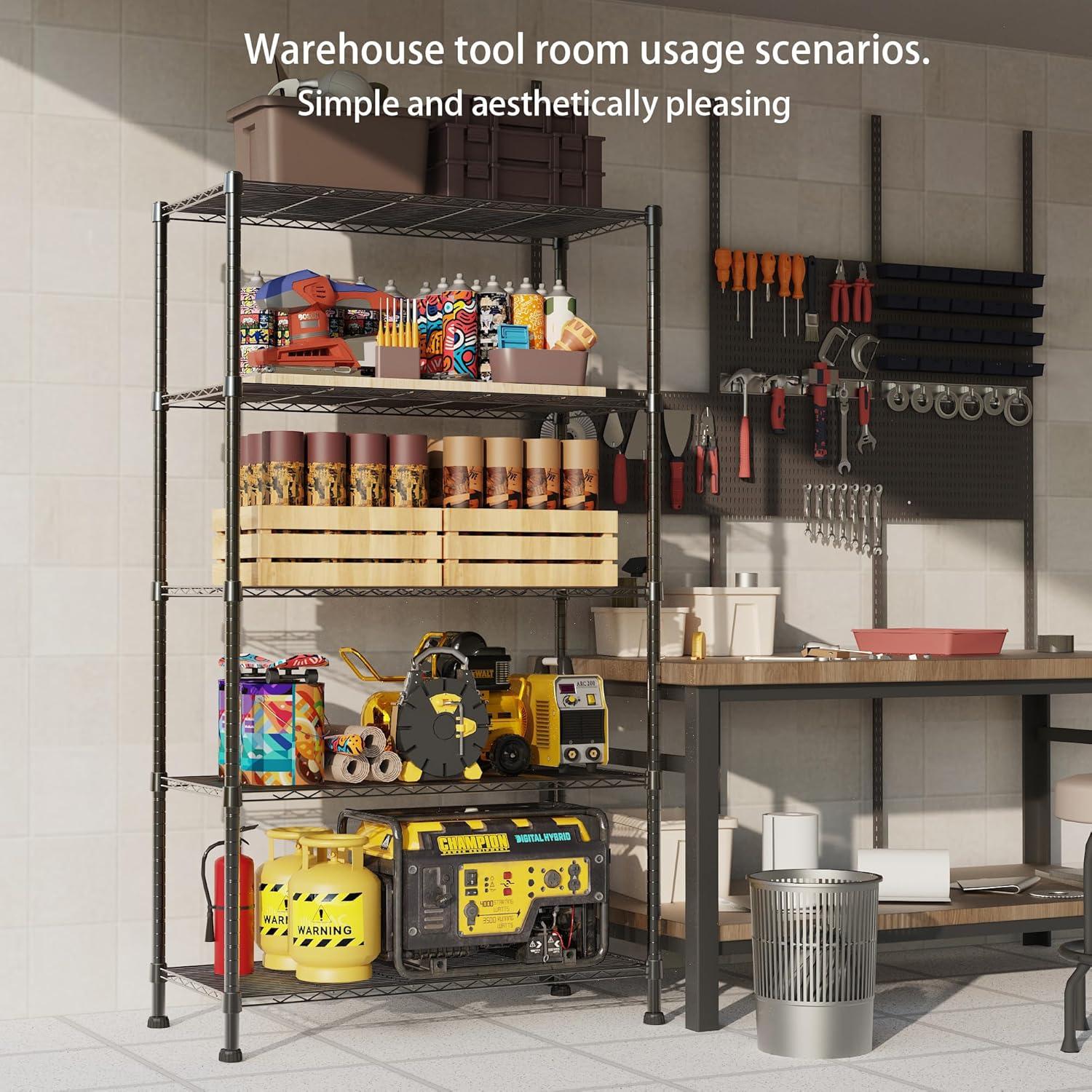 Honey-Can-Do 5-Shelf Steel Adjustable Storage Shelves, Black, Holds up to 350 lb per Shelf
