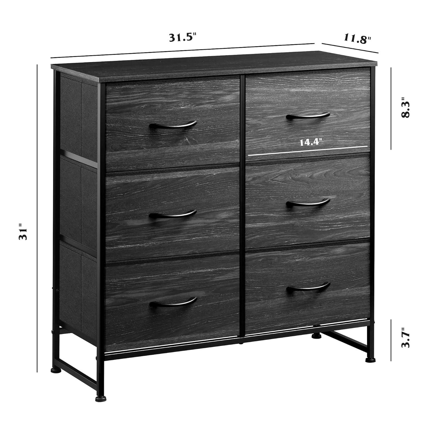WLIVE Black Dresser for Bedroom, 6 Drawer Double Dresser, Fabric Storage Tower with Fabric Bins, Chest of Drawers for Closet, Living Room, Hallway