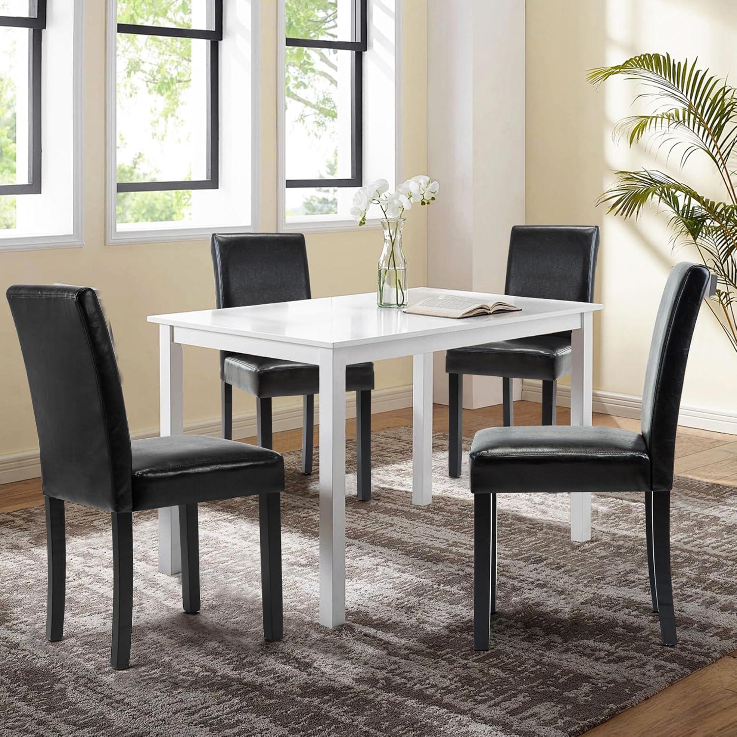 Tangkula Dining Chair Set of 4 w/ Acacia Wood Frame & Rubber Wood Legs Padded Backrest Black