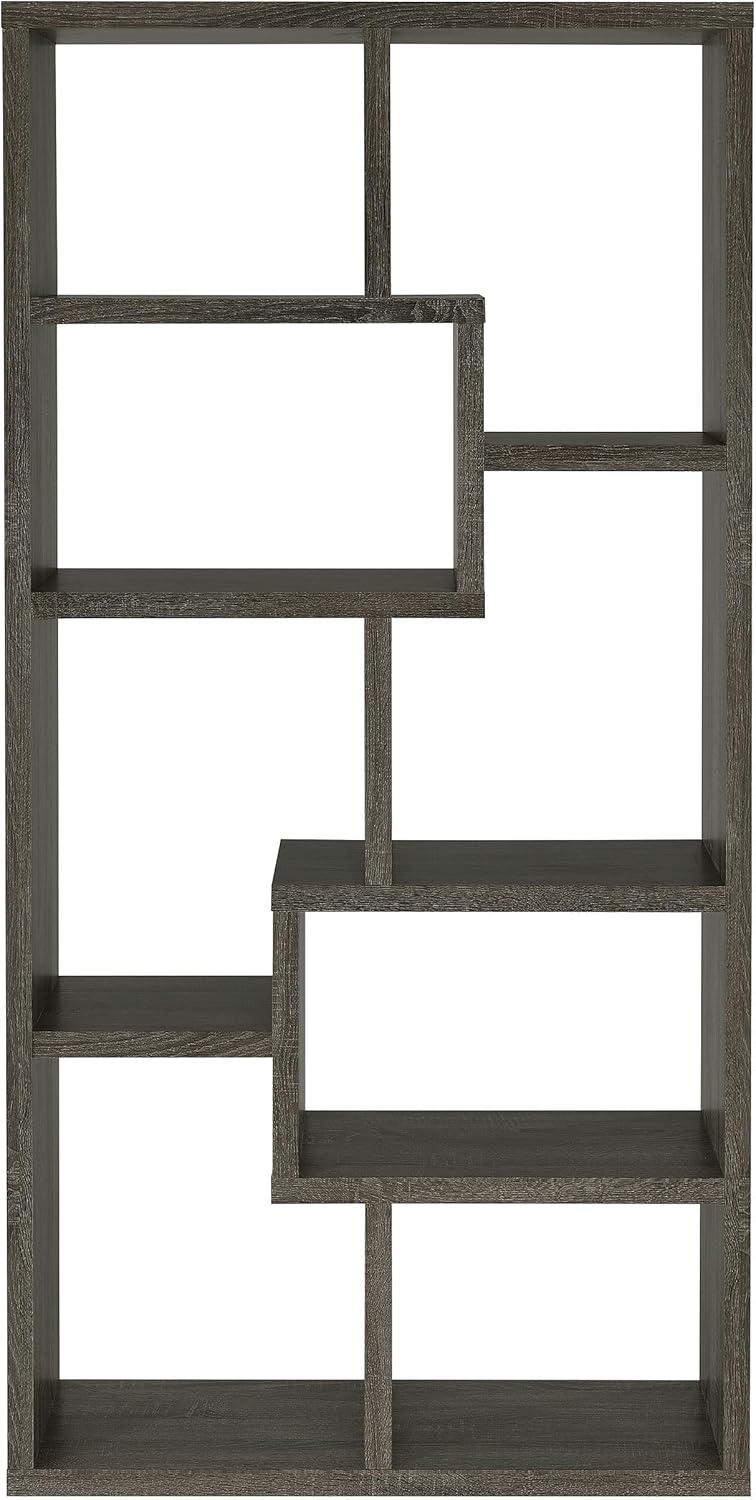 Coaster 10-Shelf Transitional Wood Geometric Bookcase in Gray