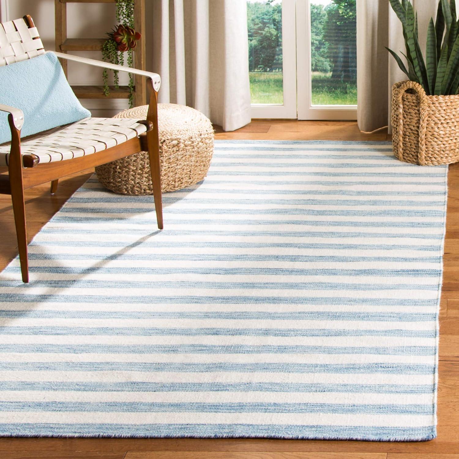 Dhurries DHU575 Hand Woven Flat Weave Area Rug Blue / Ivory 8' X 10' - Safavieh.