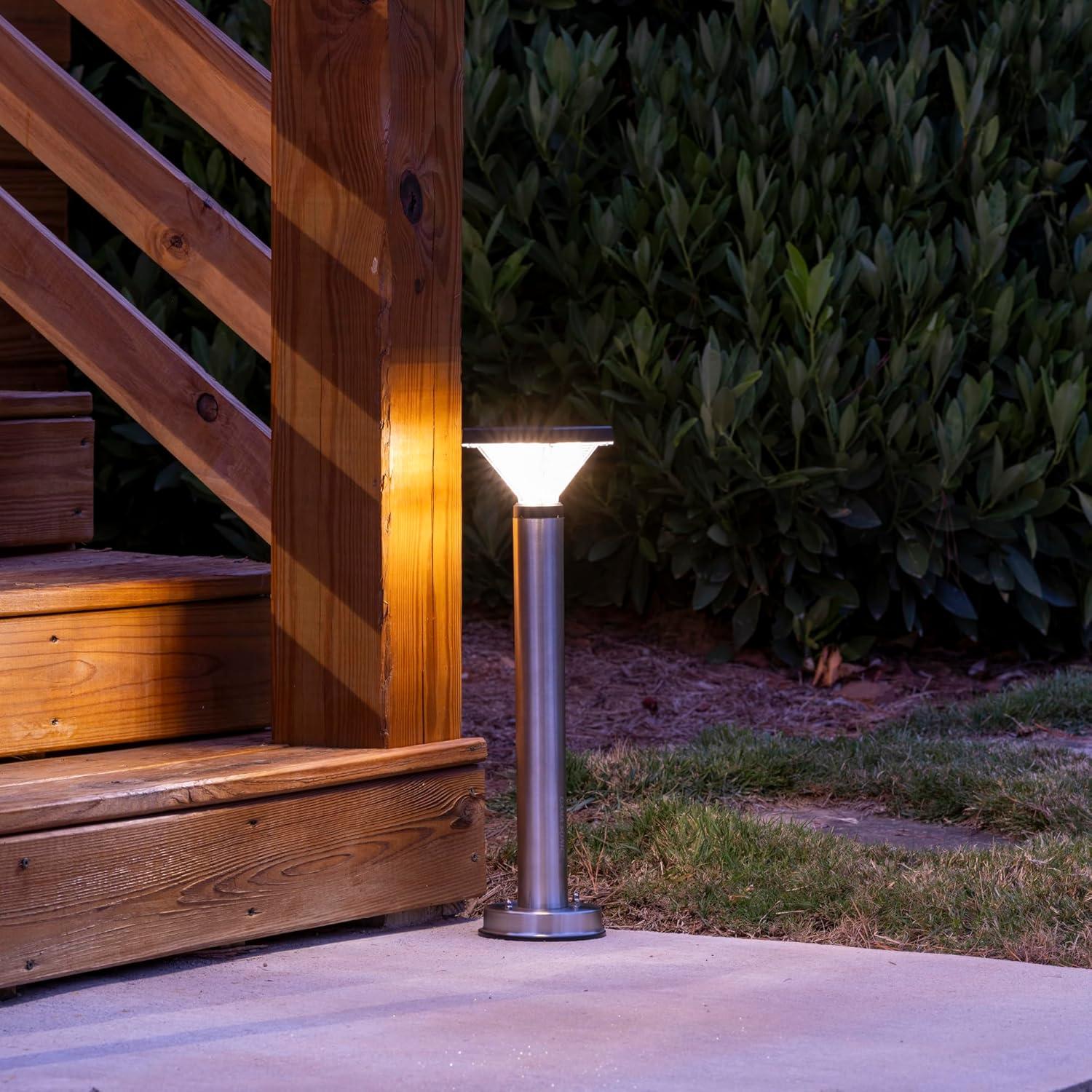 Luxor Stainless Steel Bollard Landscape Pathway Solar Warm White LED Light