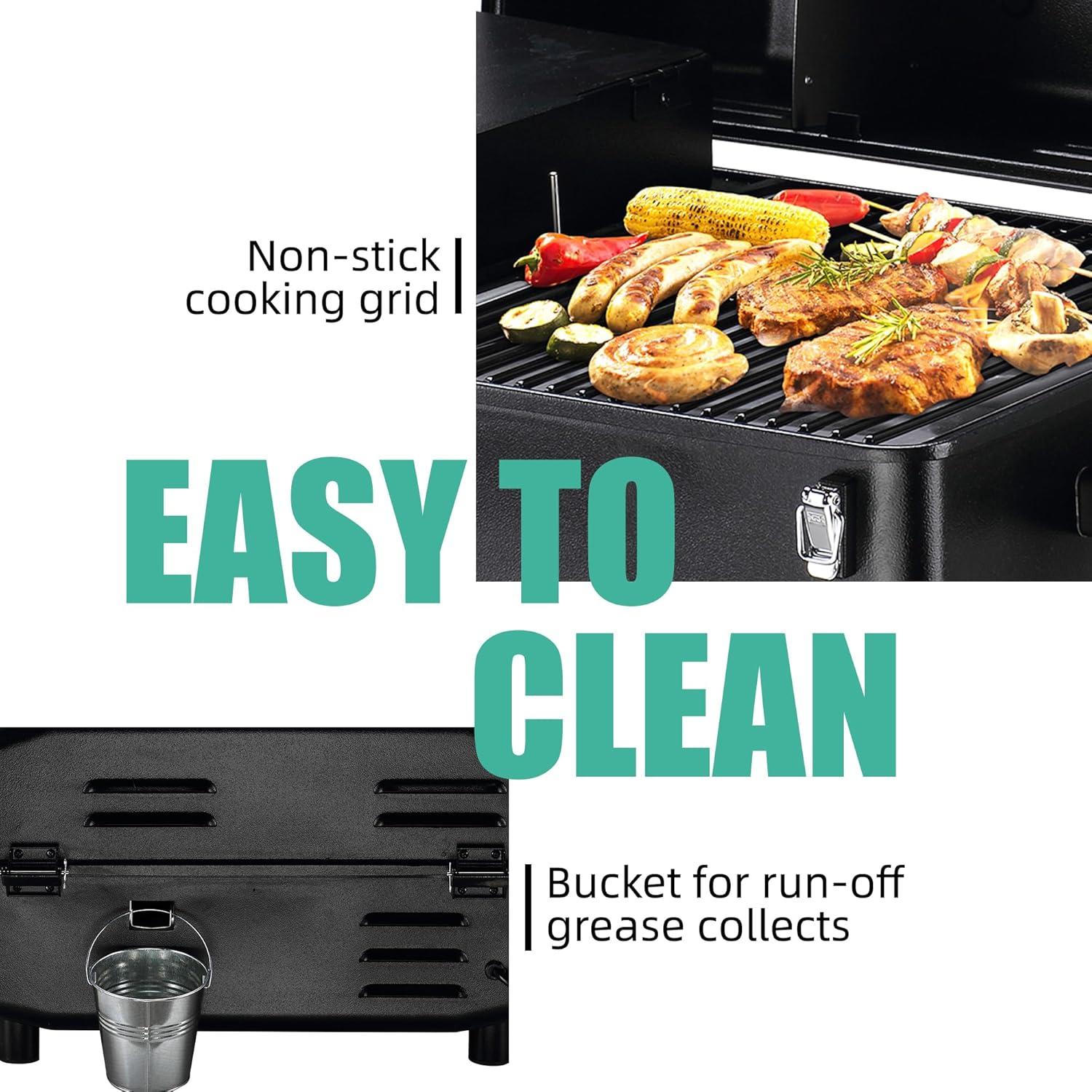 Portable Black Alloy Steel Wood Pellet Tabletop Grill