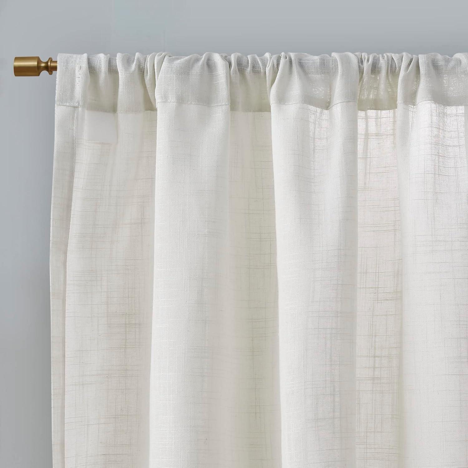 Madison Park Kyler White Linen Blend Light Filtering Curtain Panel Pair 52x84" (Set of 2)