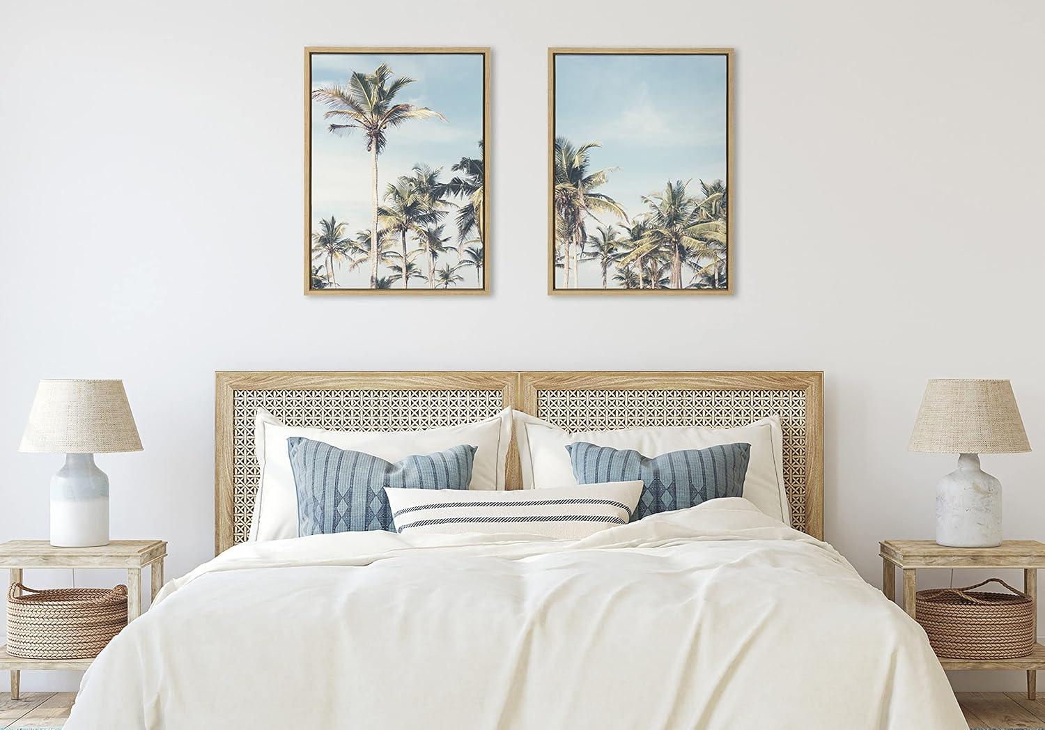 Coastal Coconut Palm Tree Beach Framed Canvas Set, 18x24